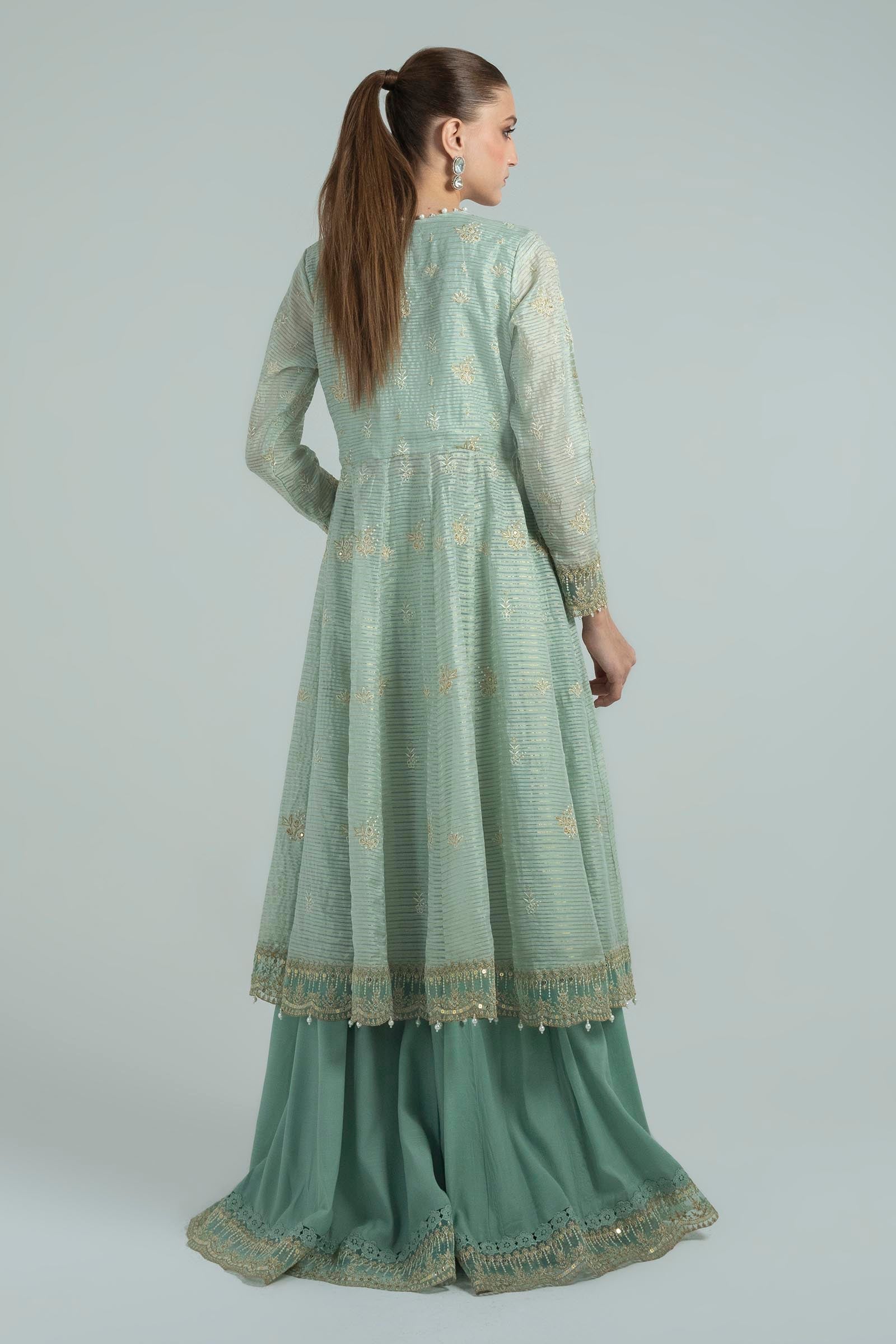 DC-2127 GREEN KARANDI 2PCS EMBROIDERED KURTA WITH TROUSER