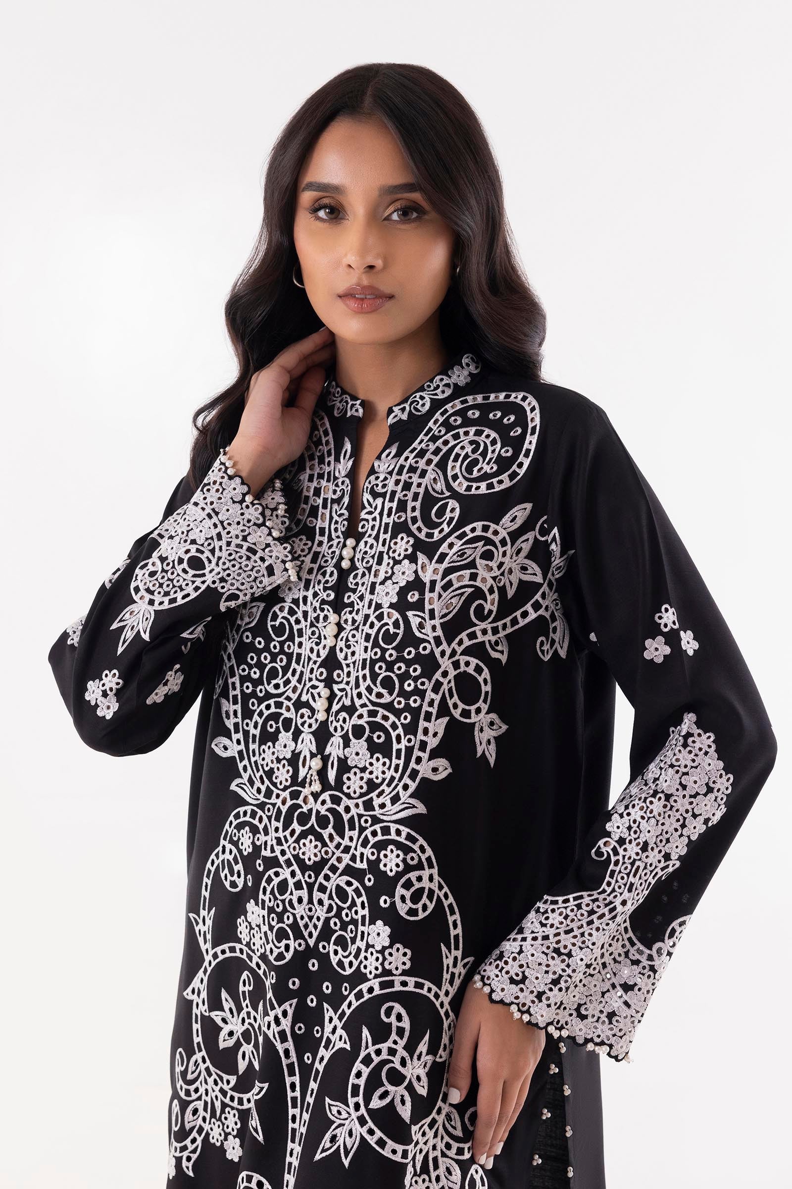 Stitched Black Embroidered Shirt + Culotte