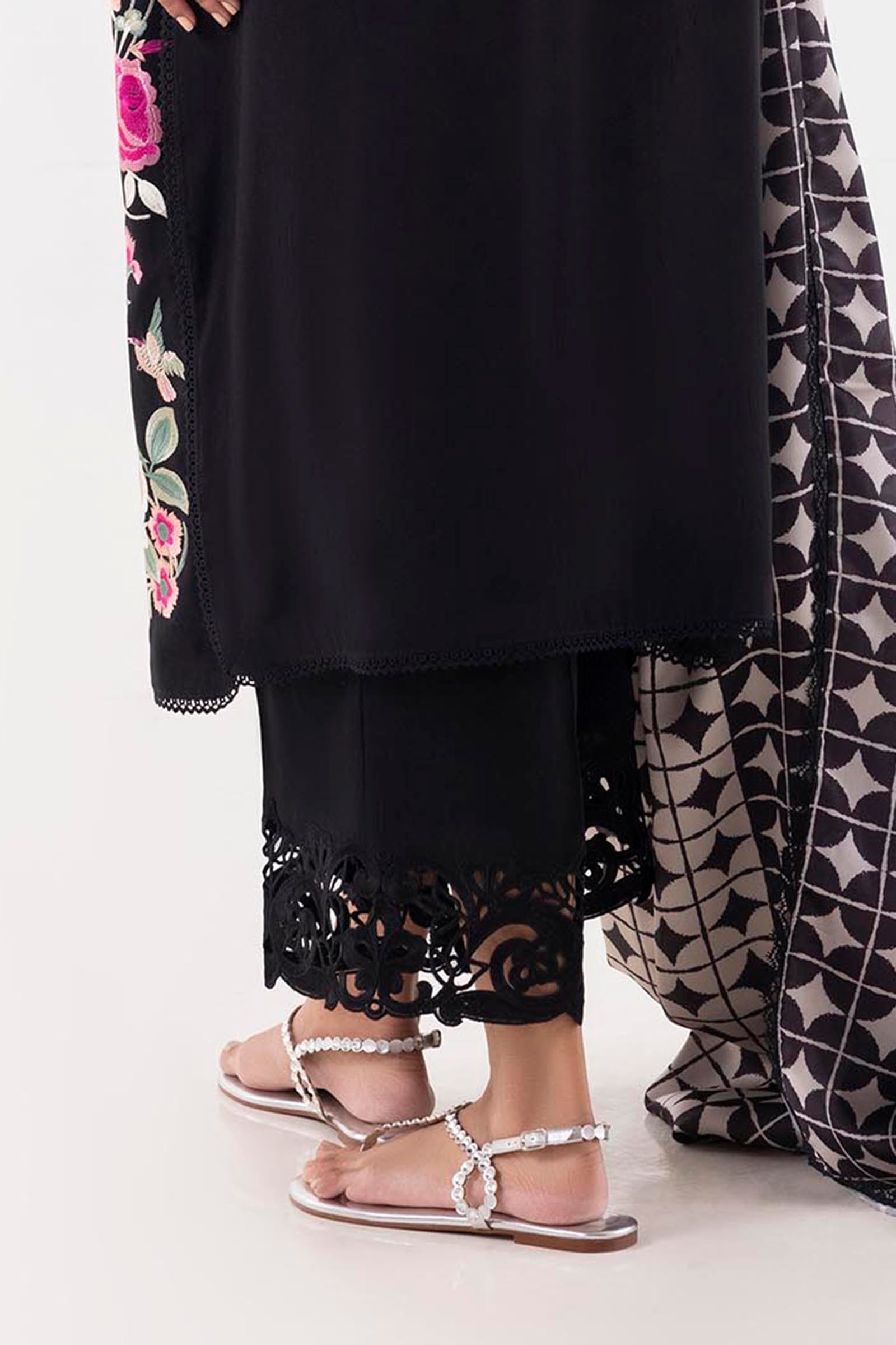 Stitched Black Embroidered Culotte