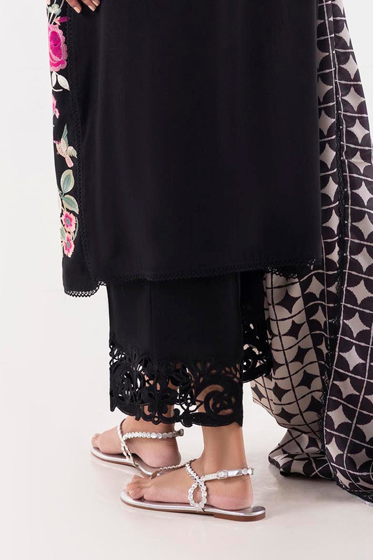 Stitched Black Embroidered Culotte