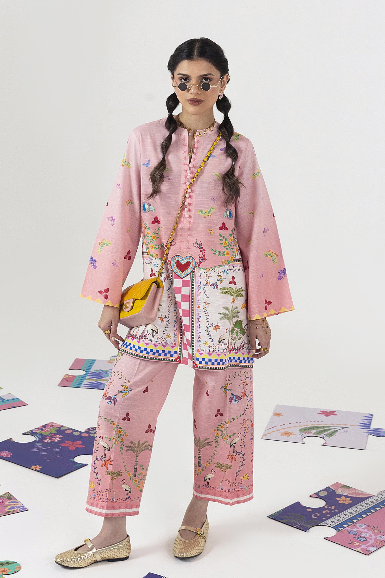 Stitched Printed Khaddar Shirt + Culotte