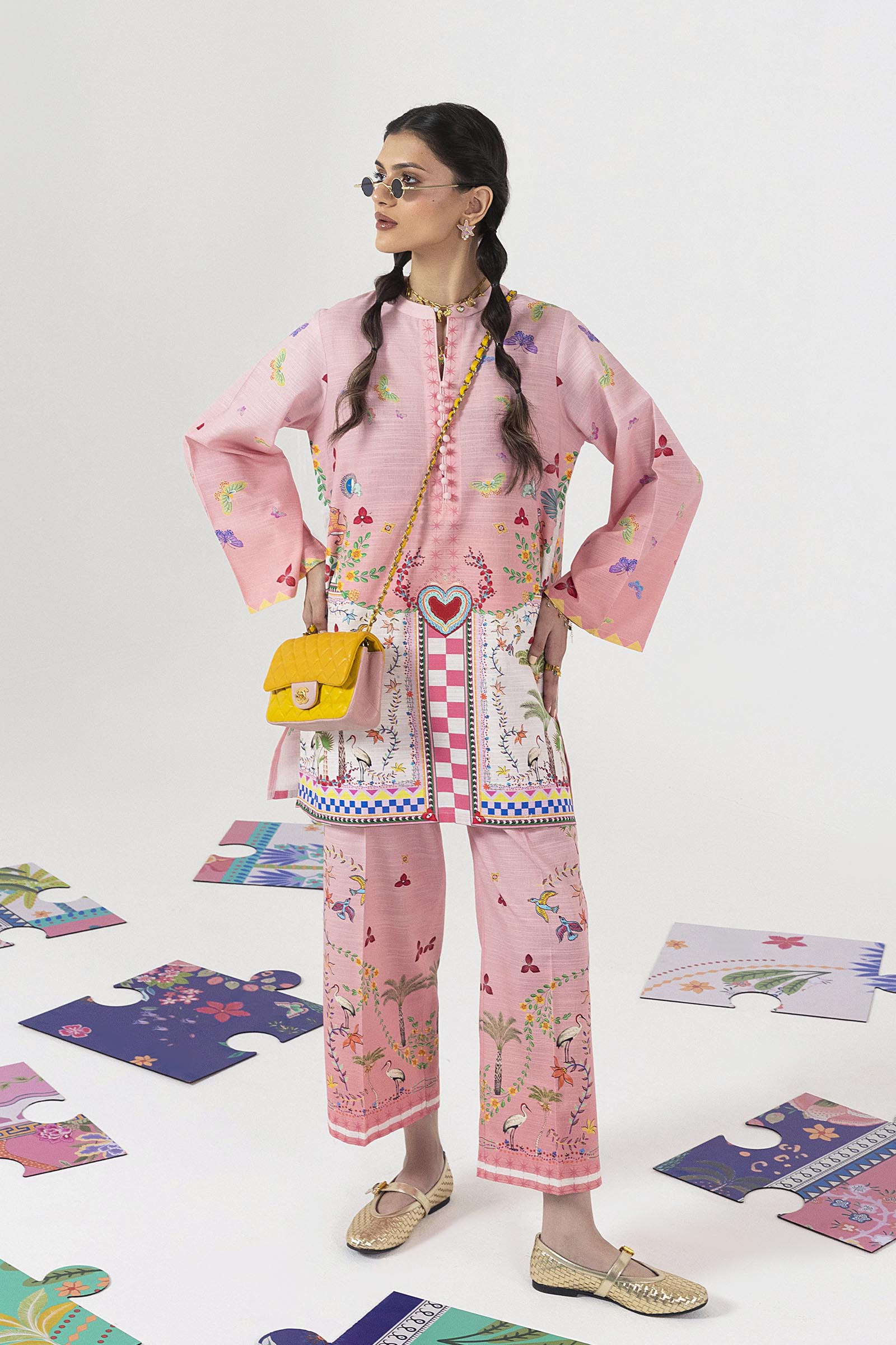 Stitched Printed Khaddar Shirt + Culotte