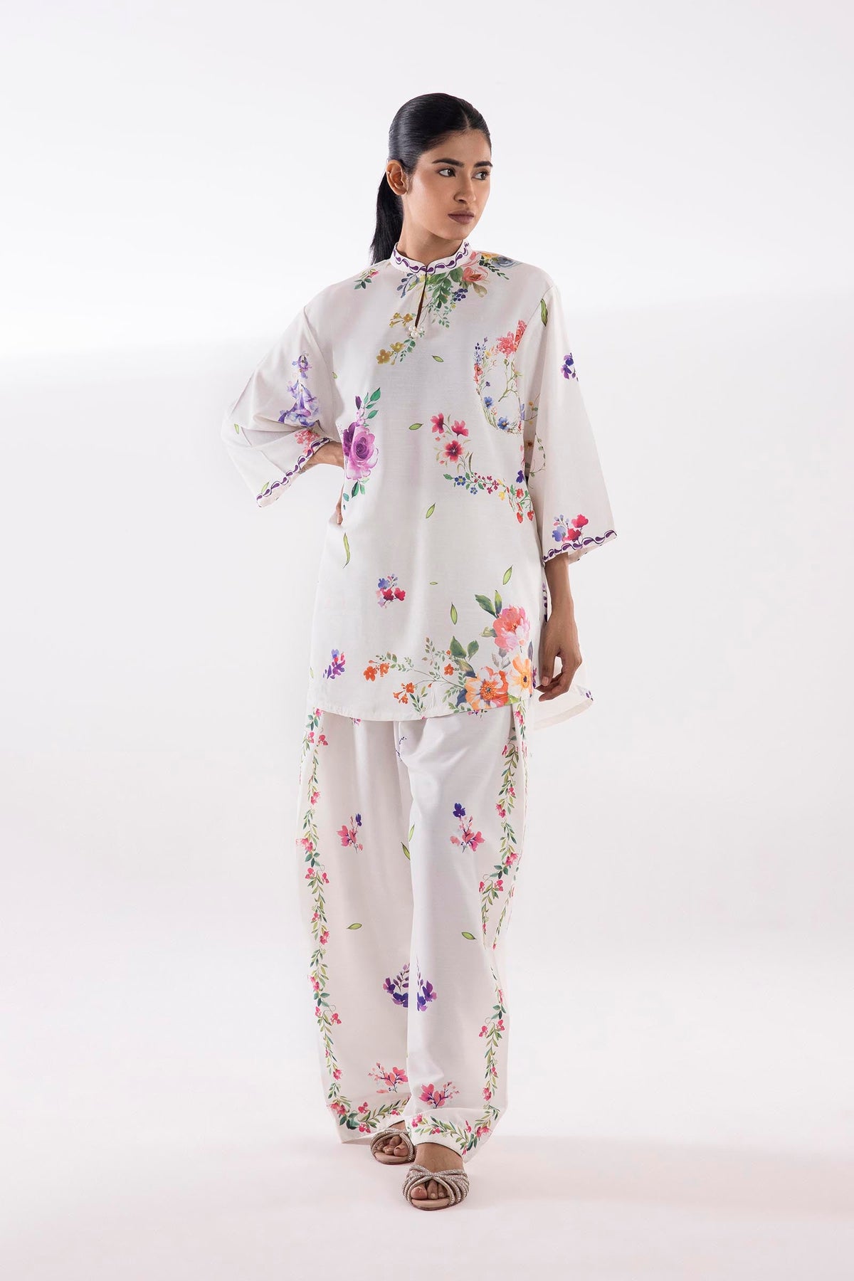 Stitched Printed Khaddar Shirt + Bottom