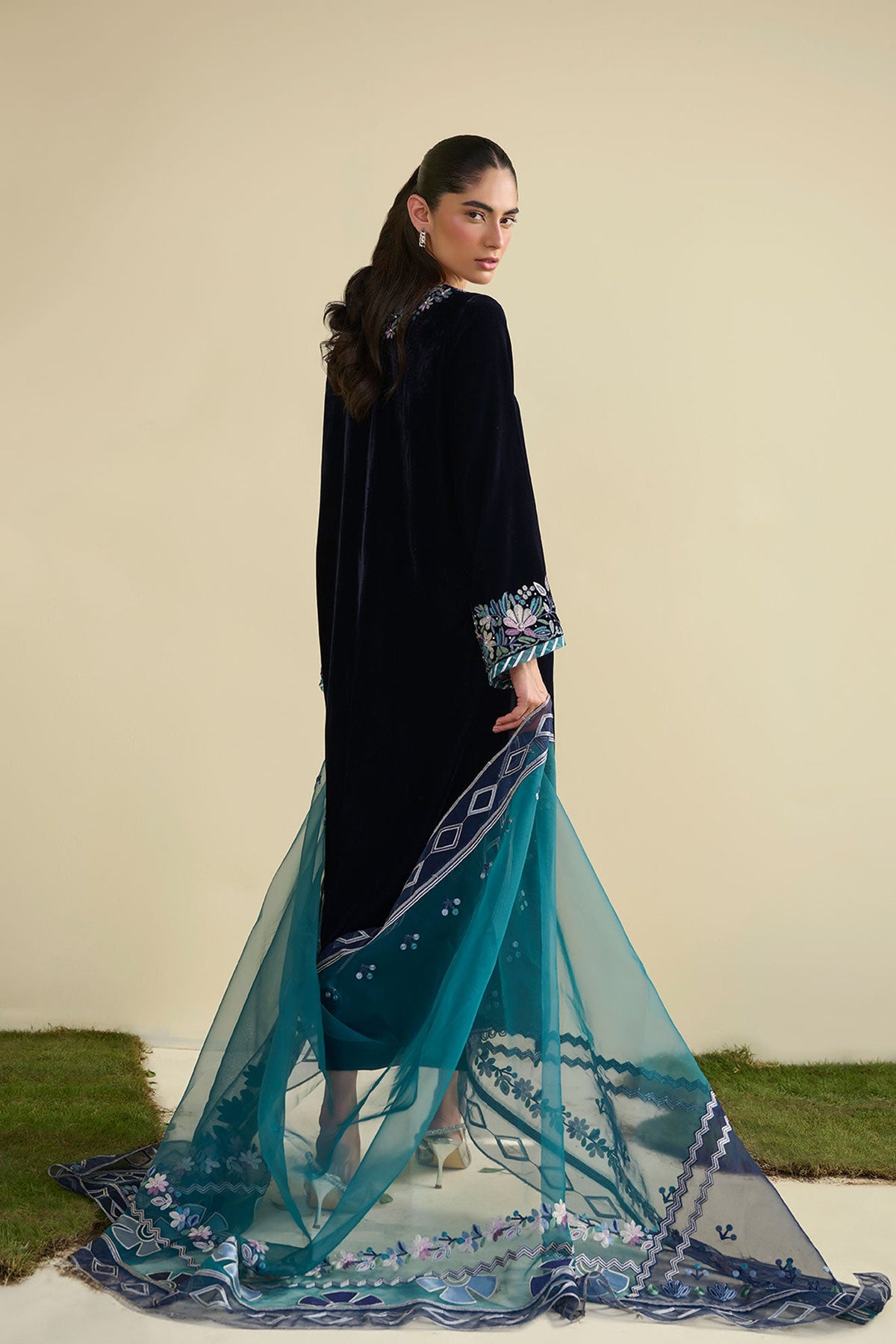 FW25DD-2812  BLUE  EMBROIDERED  DUPATTA