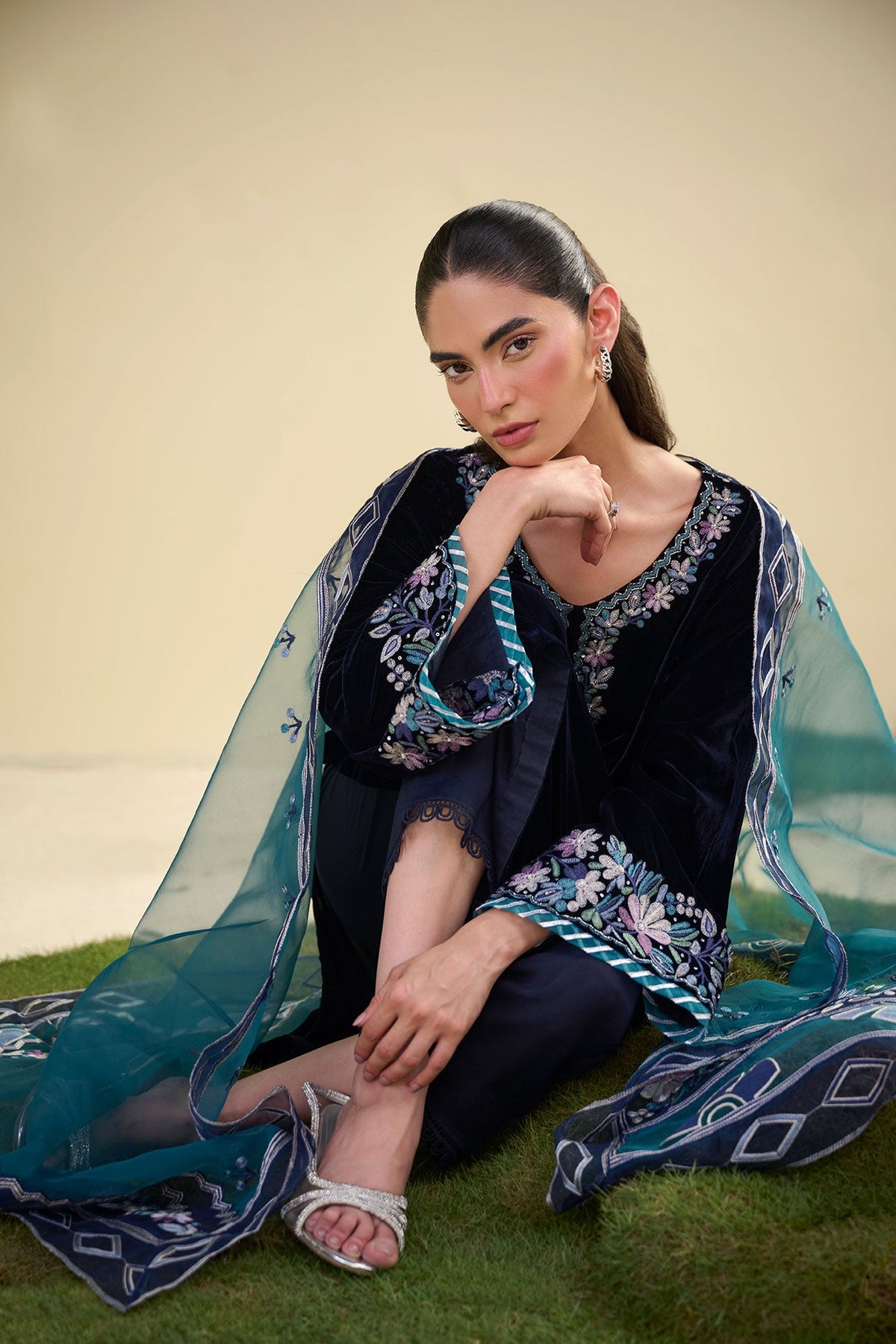FW25DD-2812  BLUE  EMBROIDERED  DUPATTA