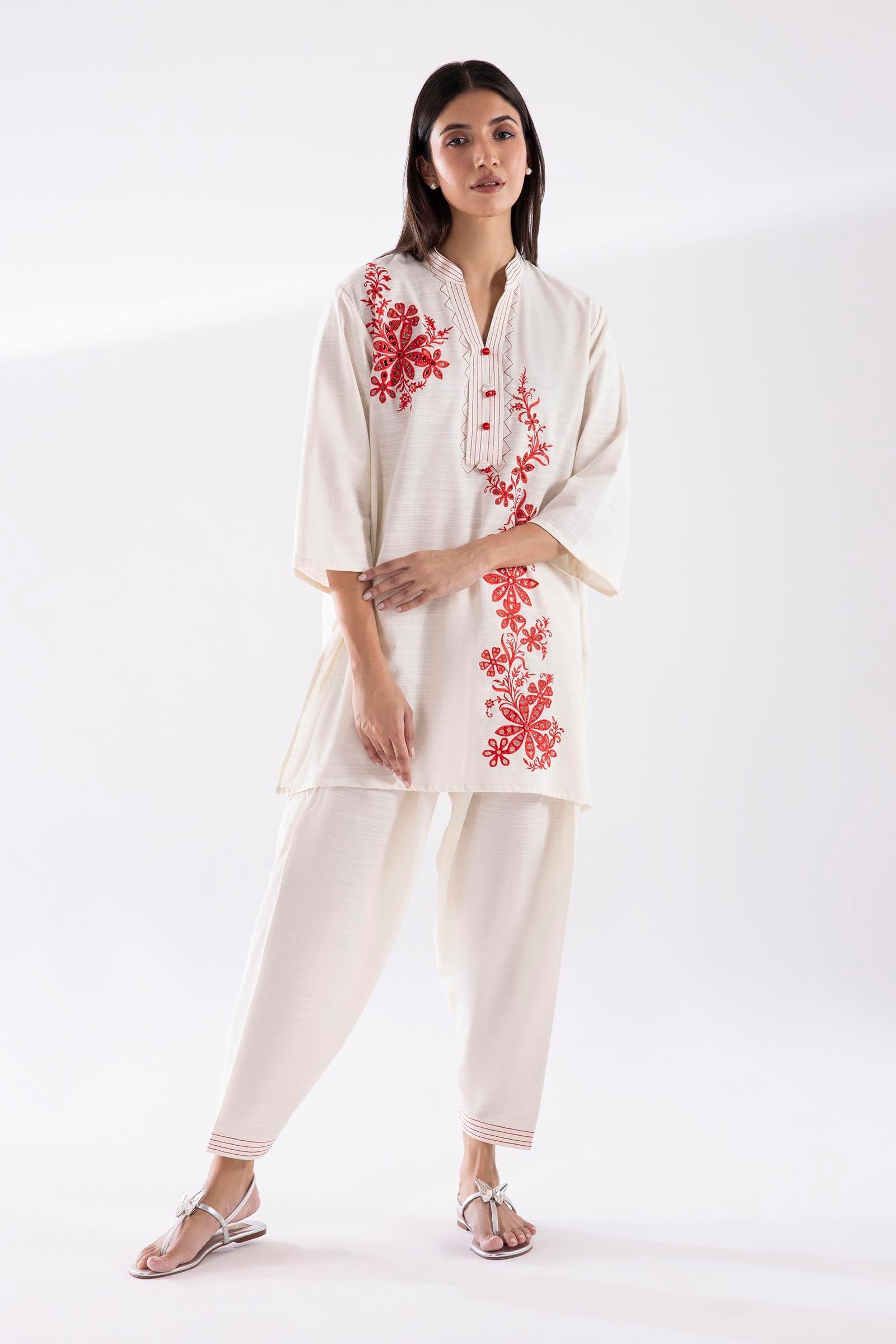 Stitched Embroidered Khaddar Shirt + Shalwar
