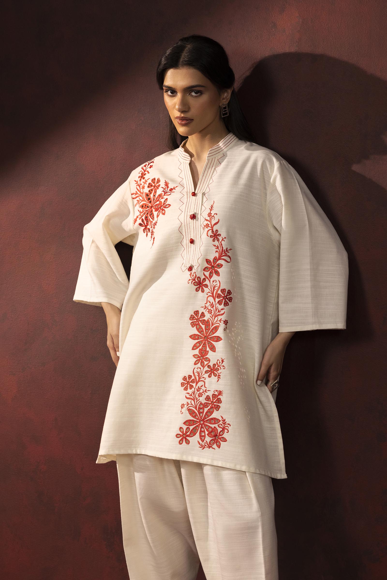 Stitched Embroidered Khaddar Shirt + Shalwar