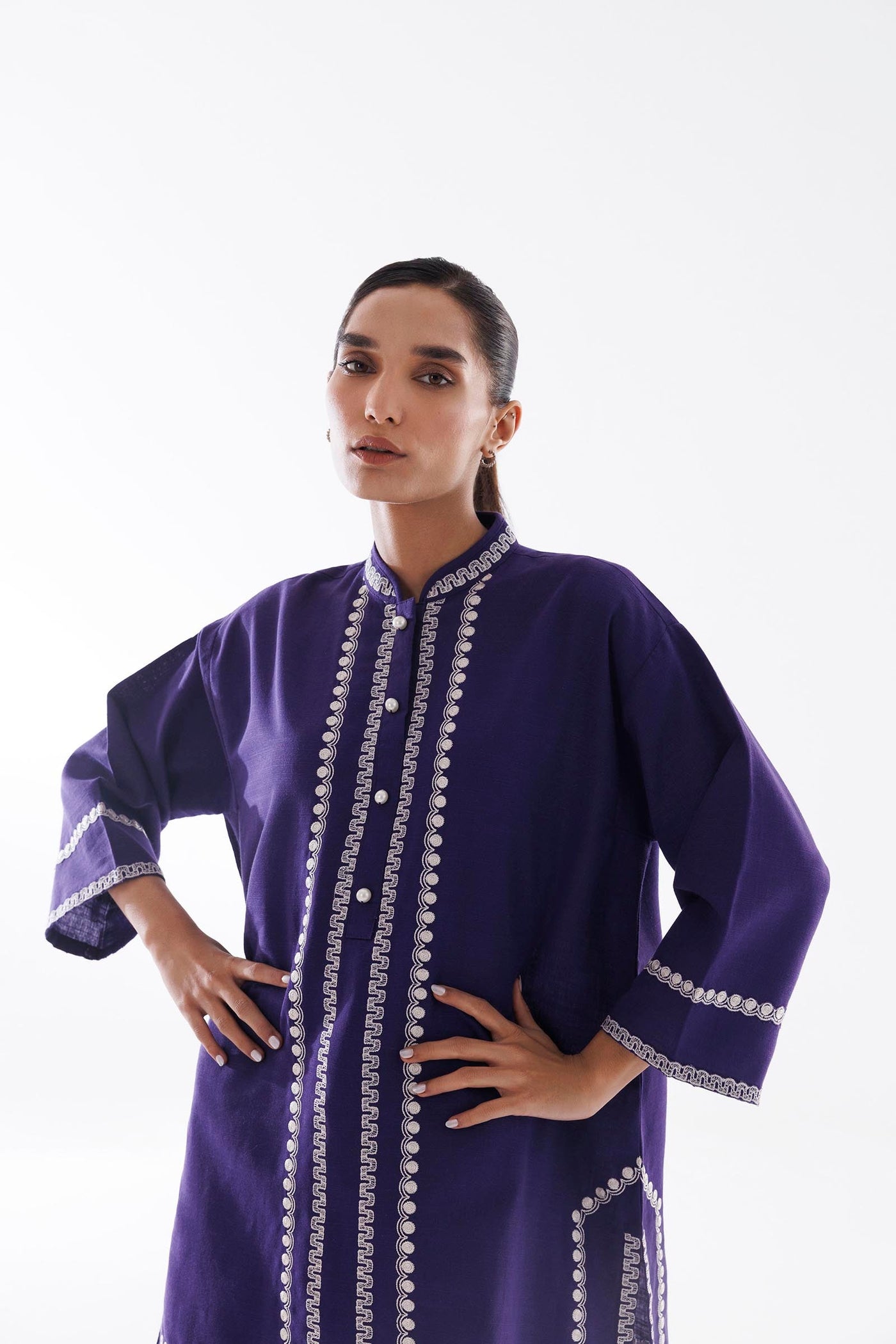 Stitched Embroidered Khaddar Shirt + Culotte