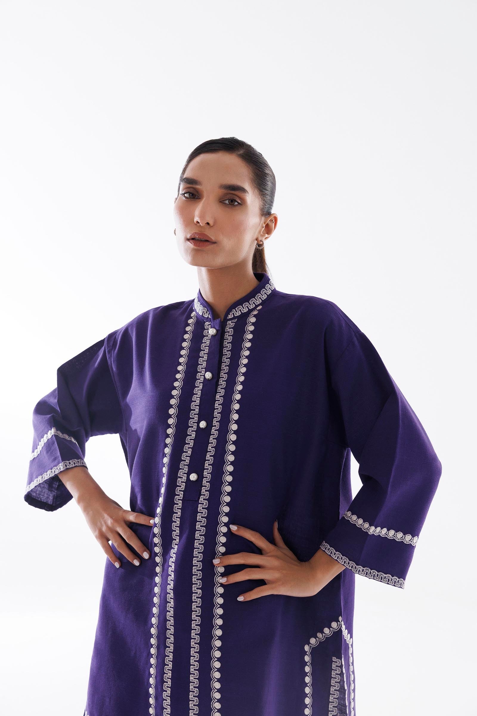 Stitched Embroidered Khaddar Shirt + Culotte