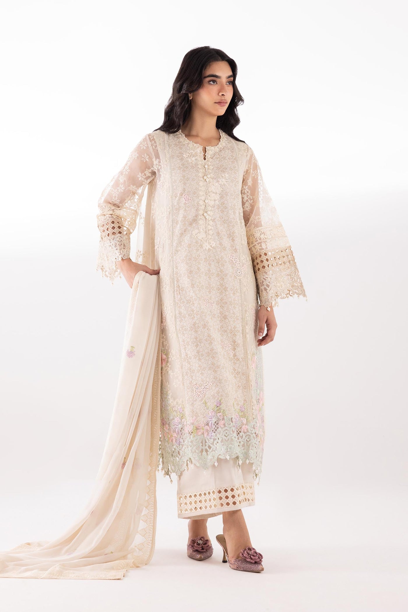 Embellished Organza dupatta (As Shown)