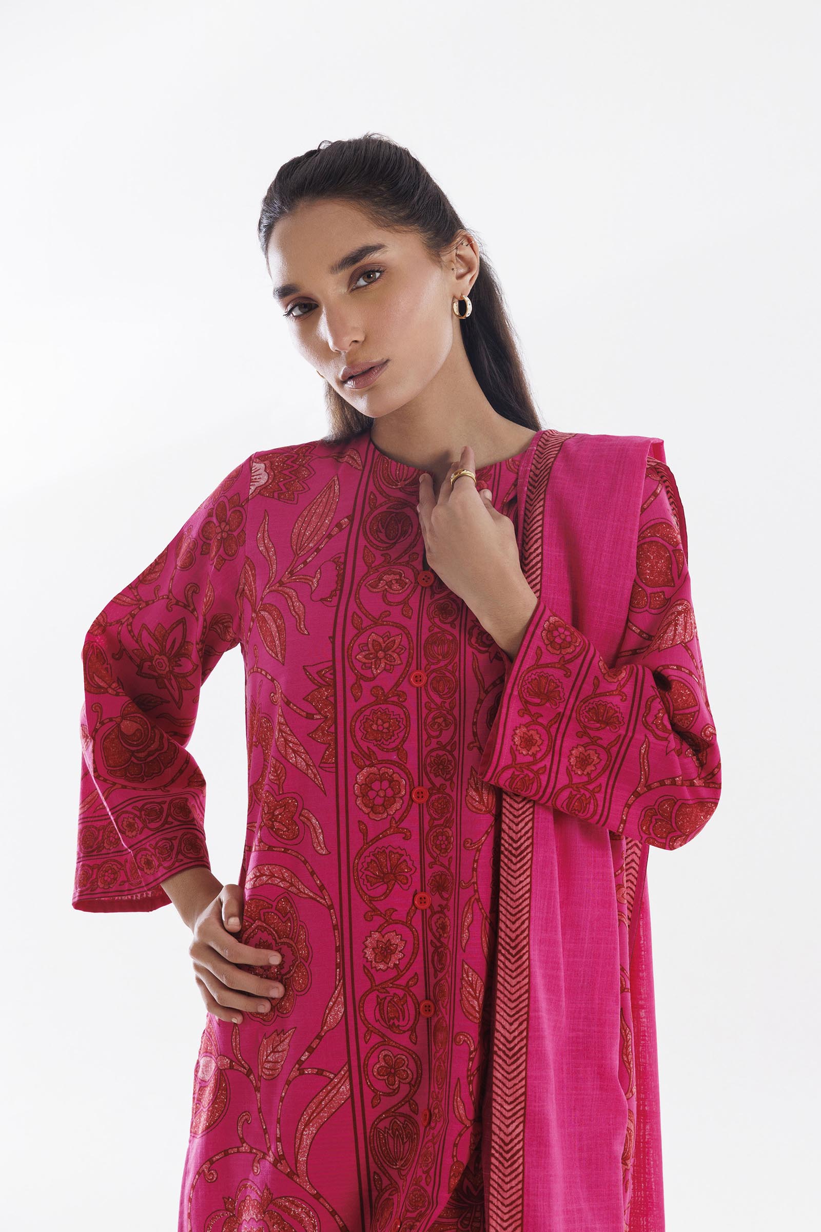 Stitched Mahay Printed Khaddar Shirt + Dupatta