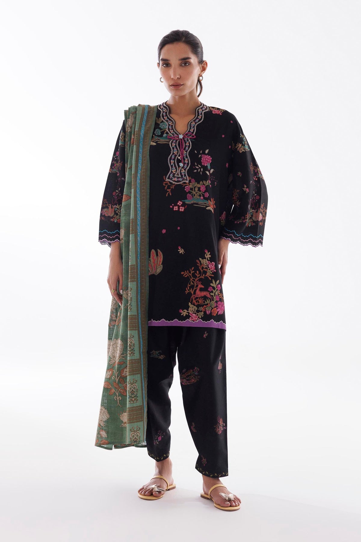 Stitched Linen Muzlin Suit