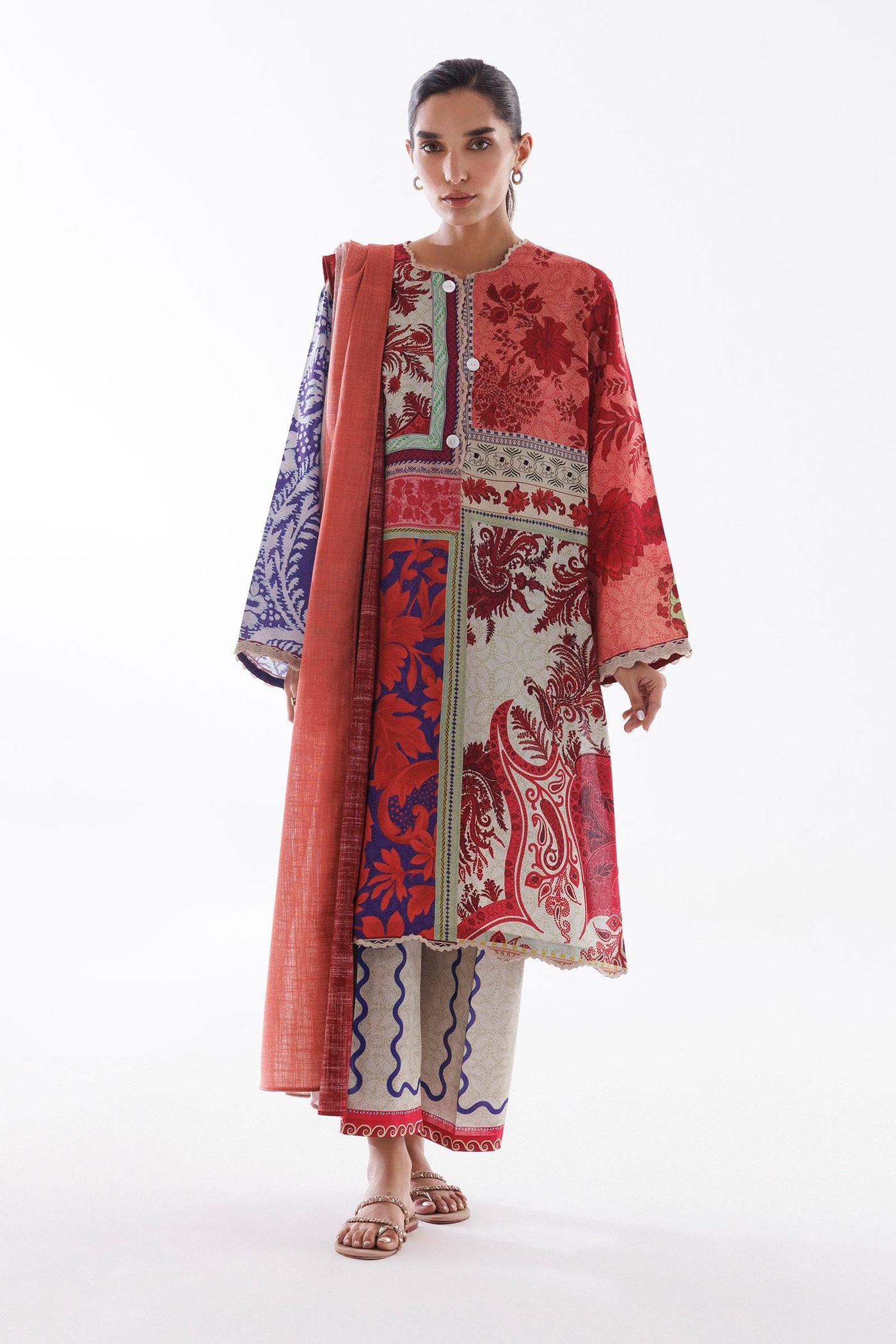 Stitched Linen Muzlin Suit