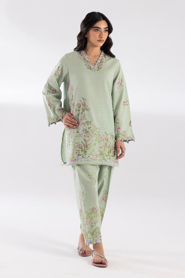 Stitched Embroidered Khaddar Shirt + Shalwar