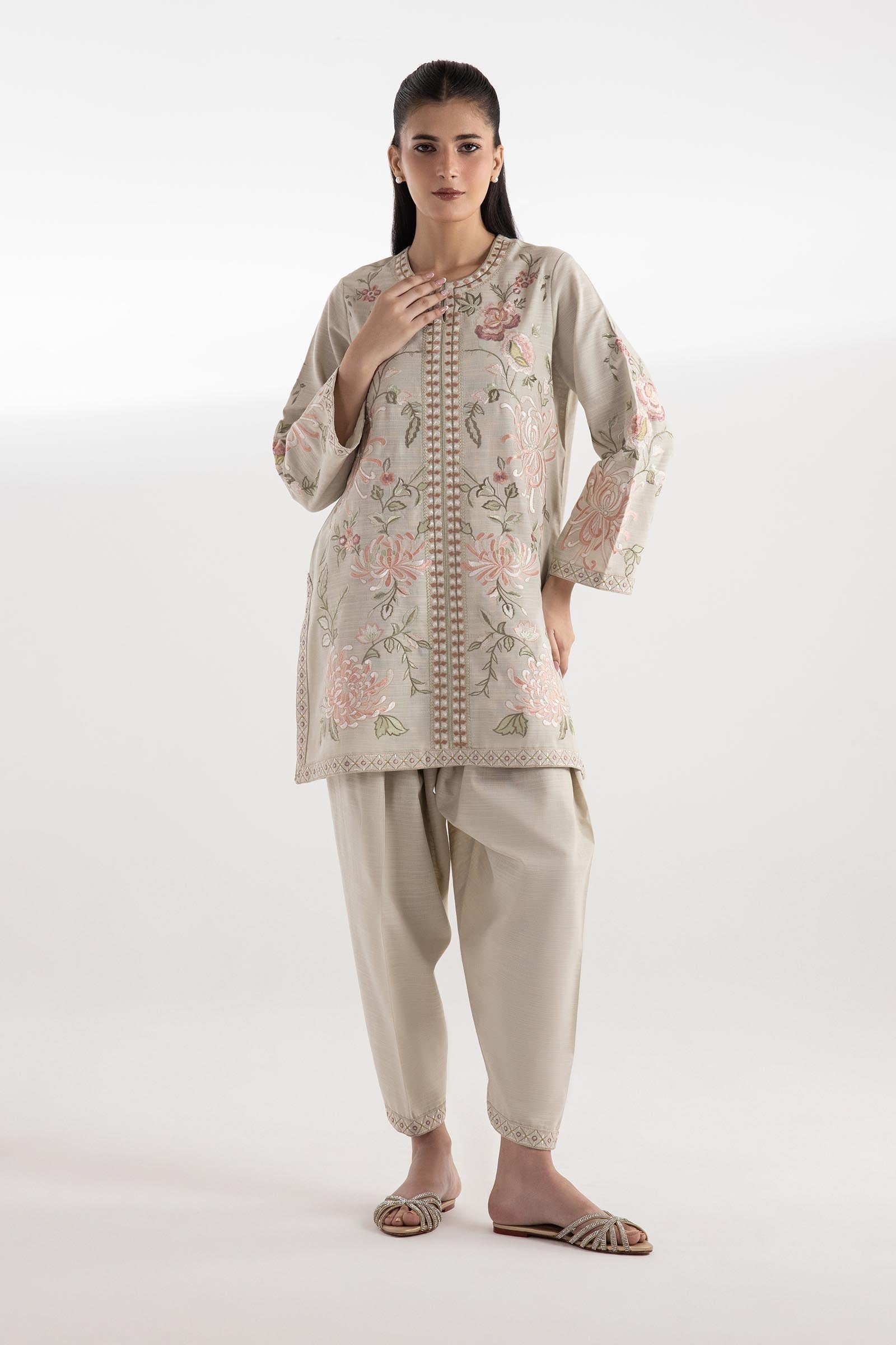 Stitched Embroidered Khaddar Slub Set