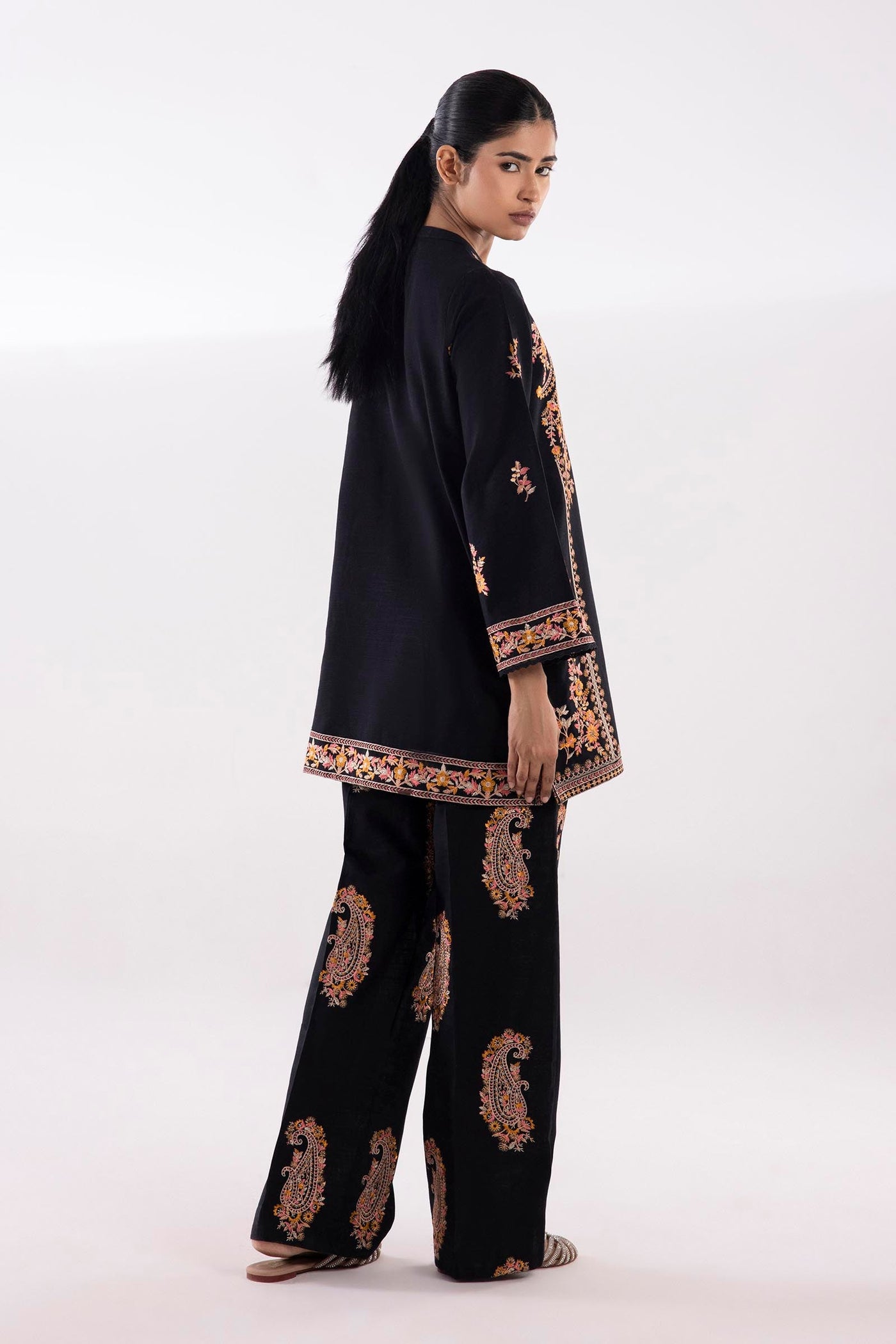Stitched Embroidered Khaddar Shirt + Culotte