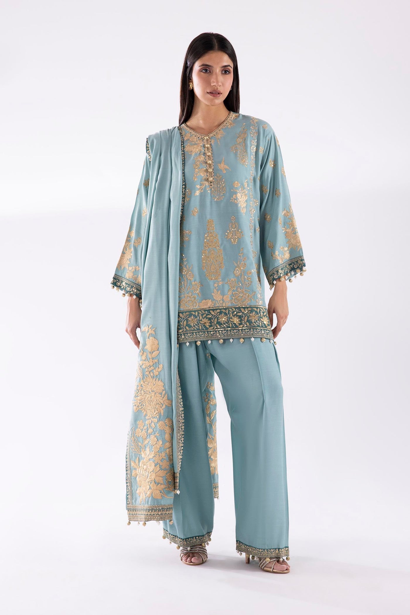 Embroidered Zari Net Fabric (2Pcs) | LF-727
