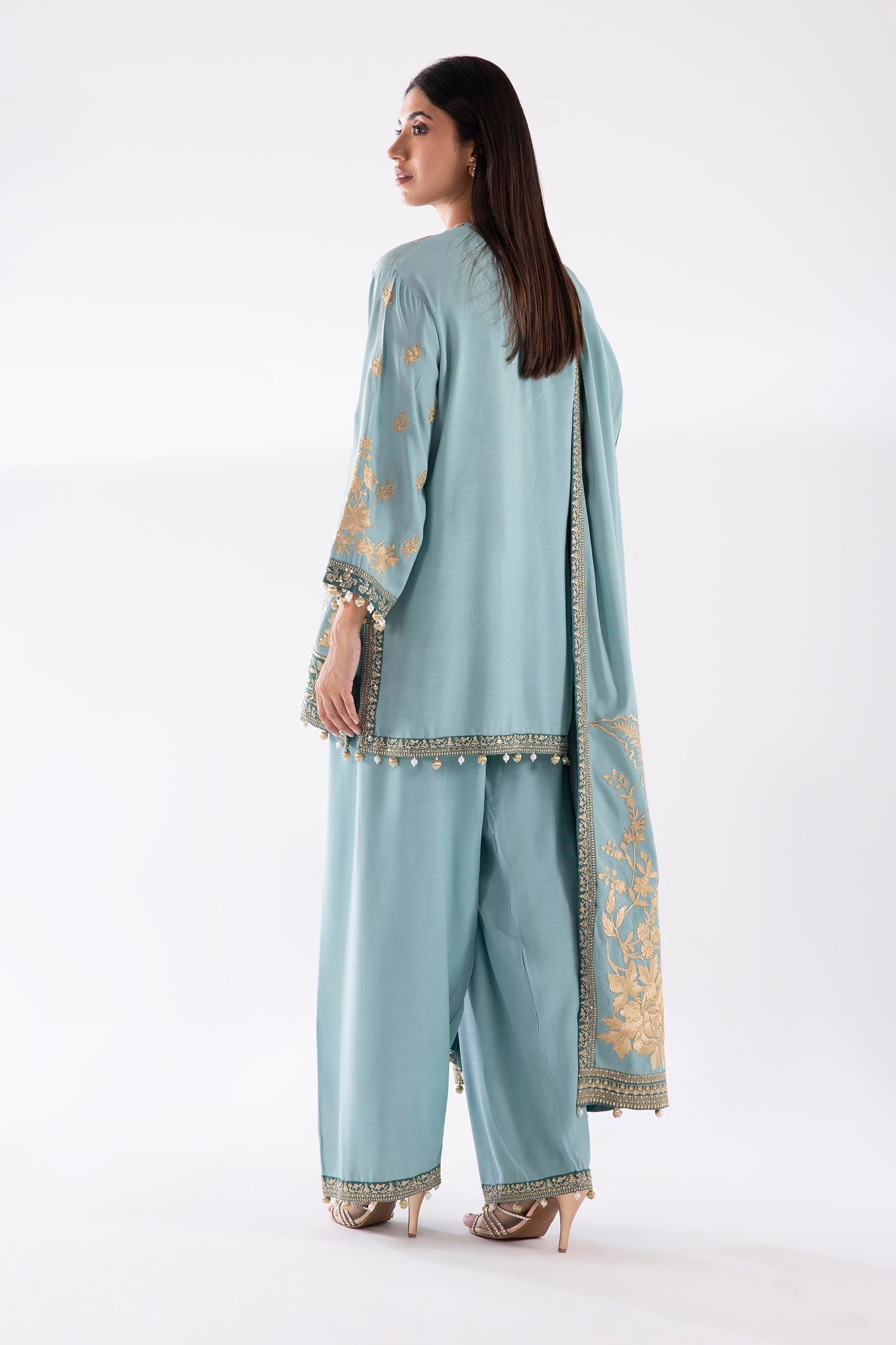 Embroidered Zari Net Fabric (2Pcs) | LF-727