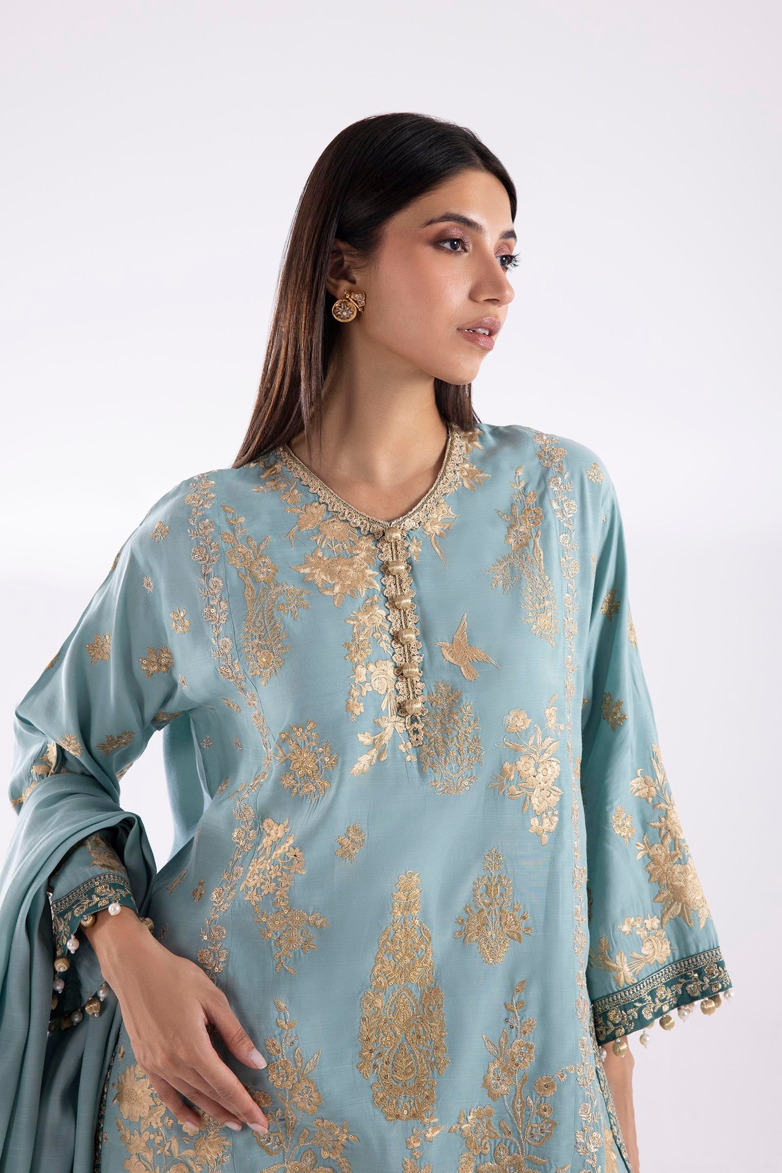 Embroidered Zari Net Fabric (2Pcs) | LF-727