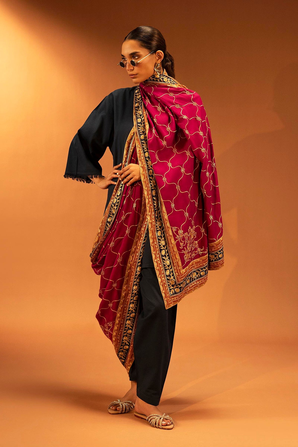 Embroidered Raw Silk Shawl