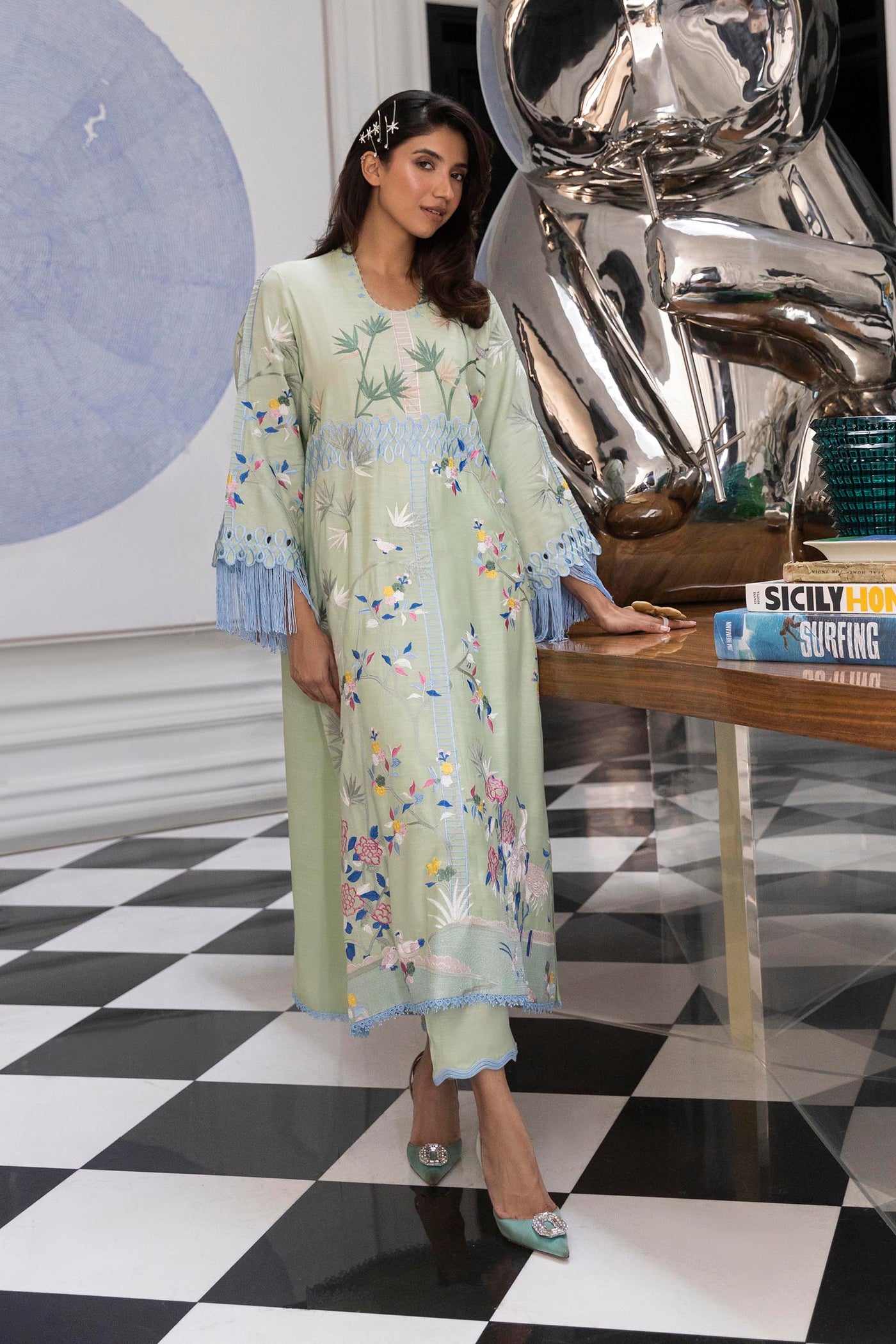 Stitched Embroidered Raw Silk Shirt + Trouser