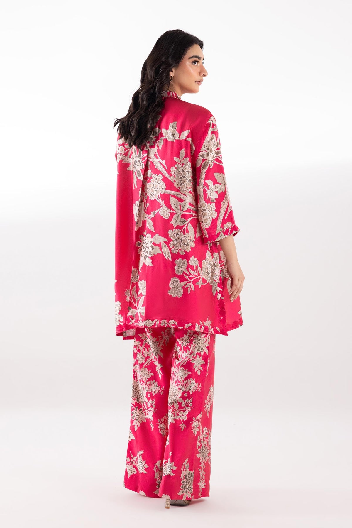 Stitched Printed Satin Shirt + Boot Pants