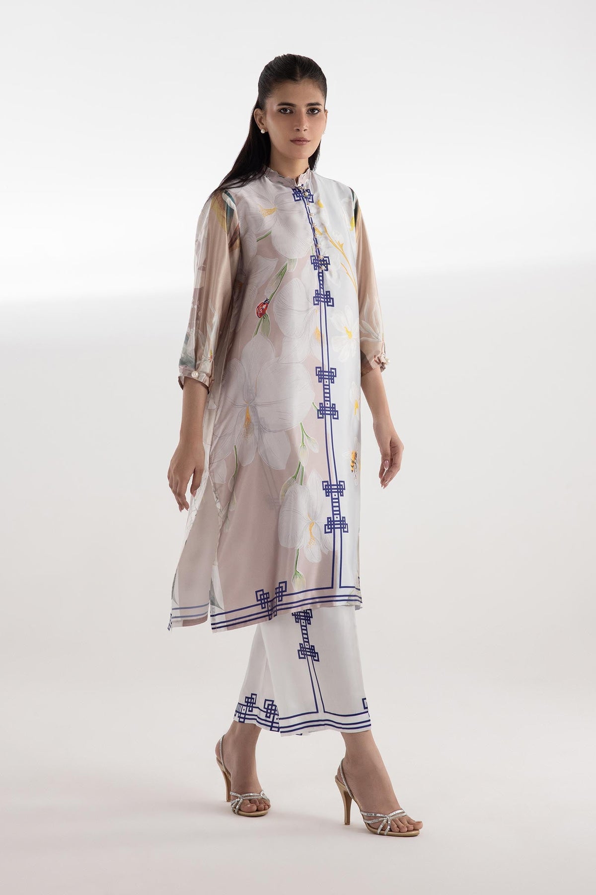 Stitched Printed Satin Shirt + Culotte