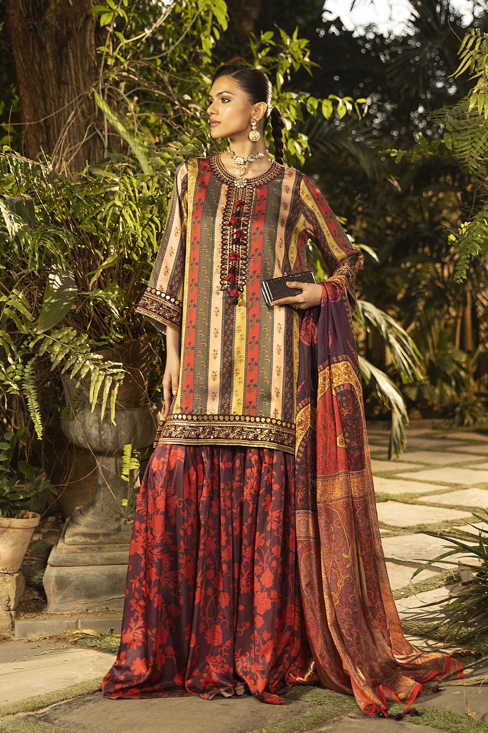 Stitched Embroidered Satin Suit