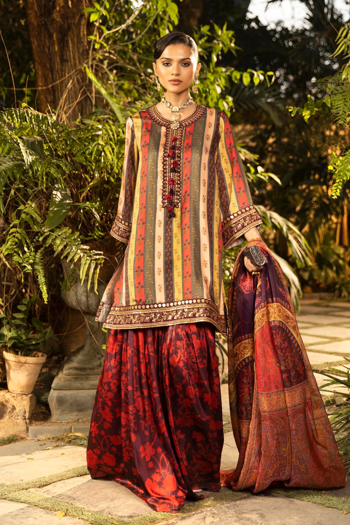 Stitched Embroidered Satin Suit
