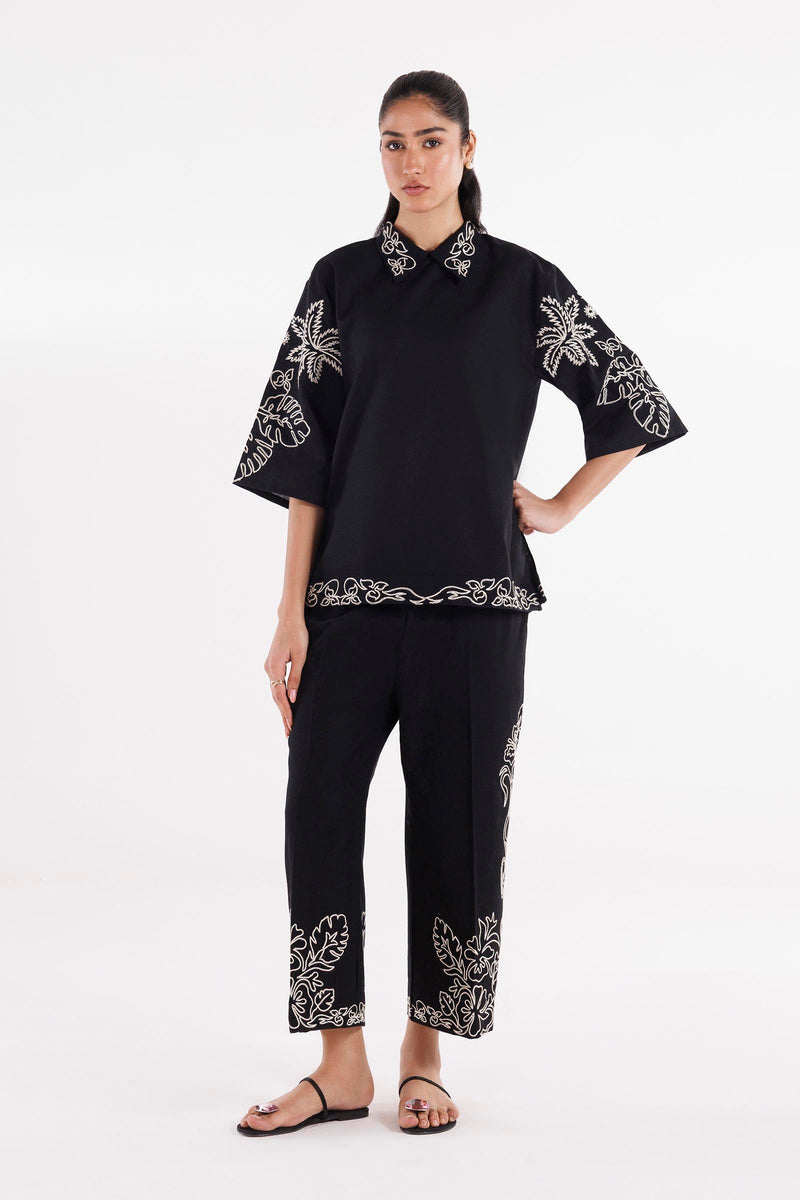Stitched Embroidered Khaddar Shirt + Culotte