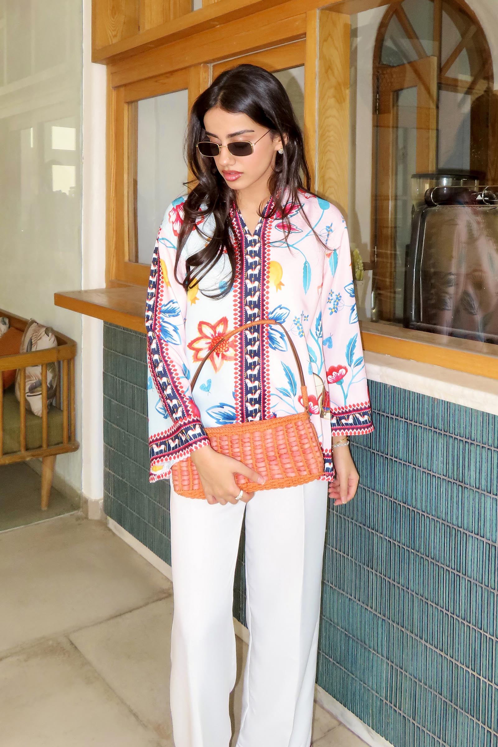 Stitched Printed Dobby Shirt + Culotte