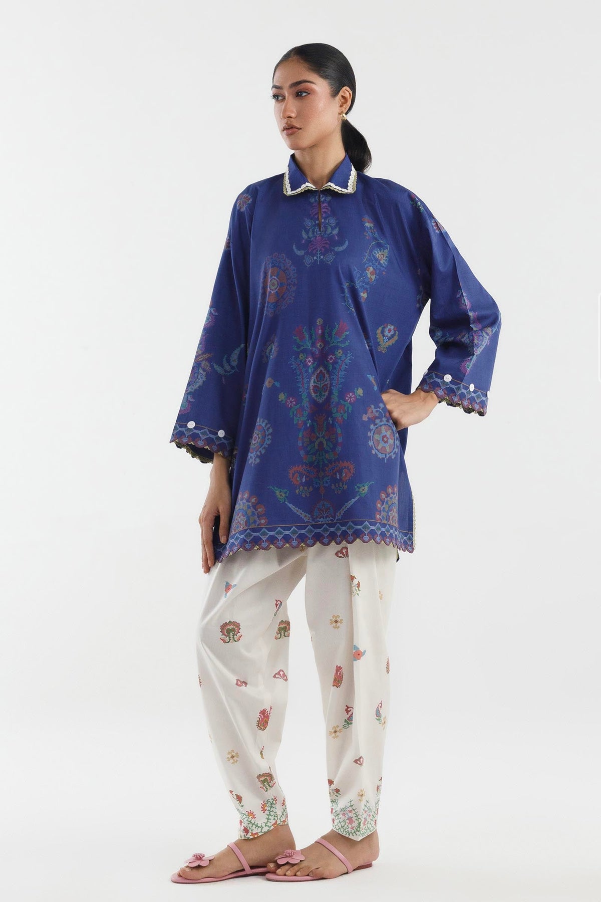 Stitched Printed Poplin Shirt+ Shalwar - 1000000096494