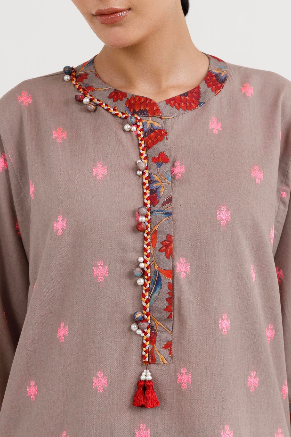 Stitched Embroidered Jacquard Shirt+ Culotte
