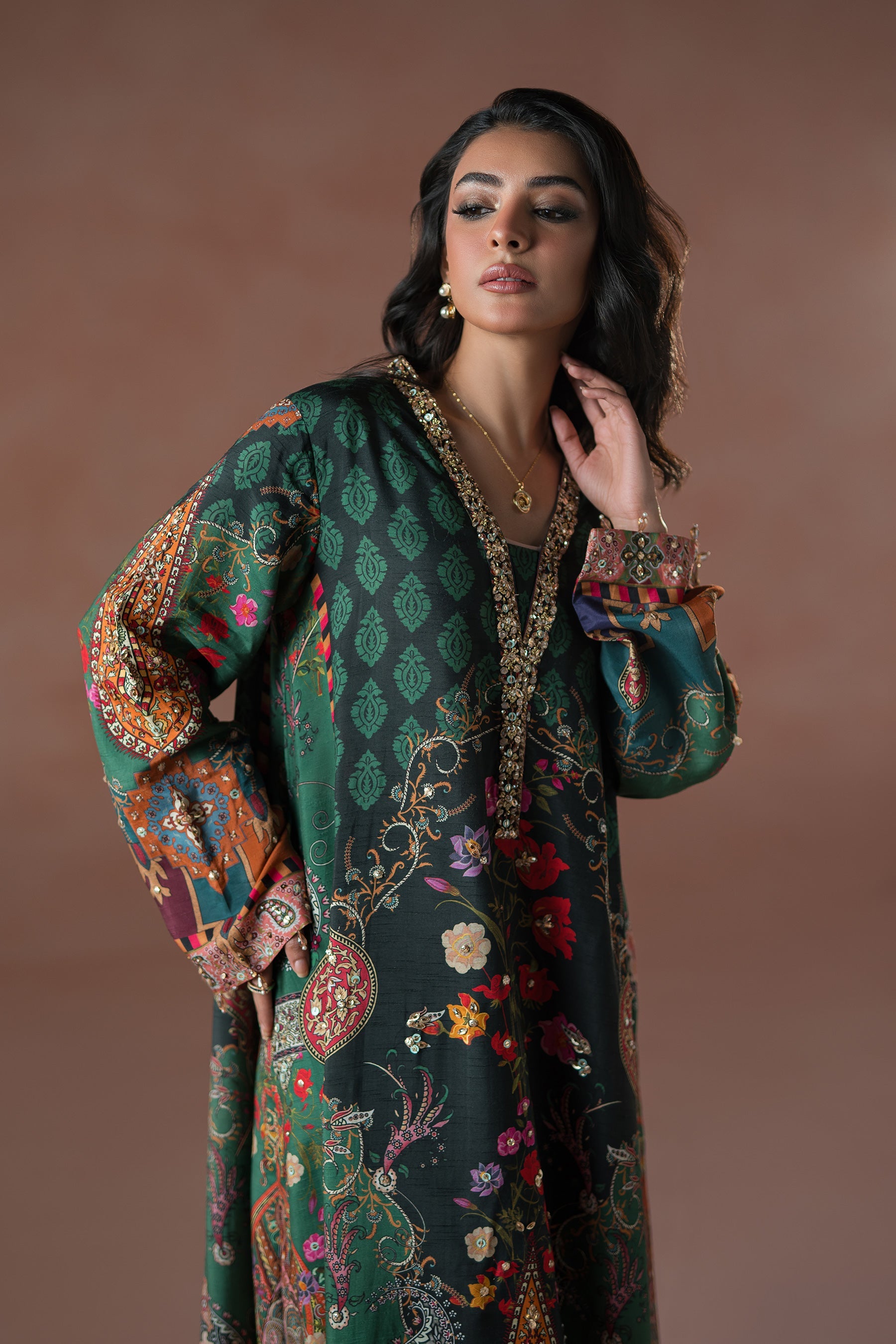 Forest Floral Tassel Kaftan Set  (D-06)