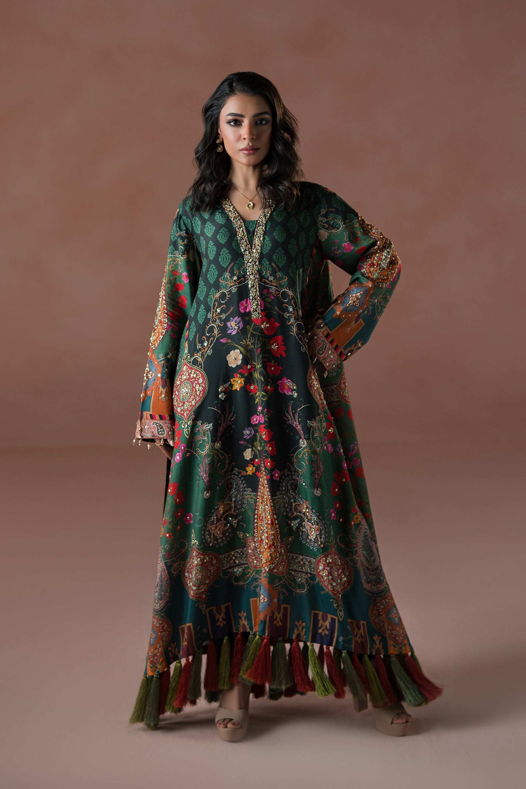 Forest Floral Tassel Kaftan Set  (D-06)