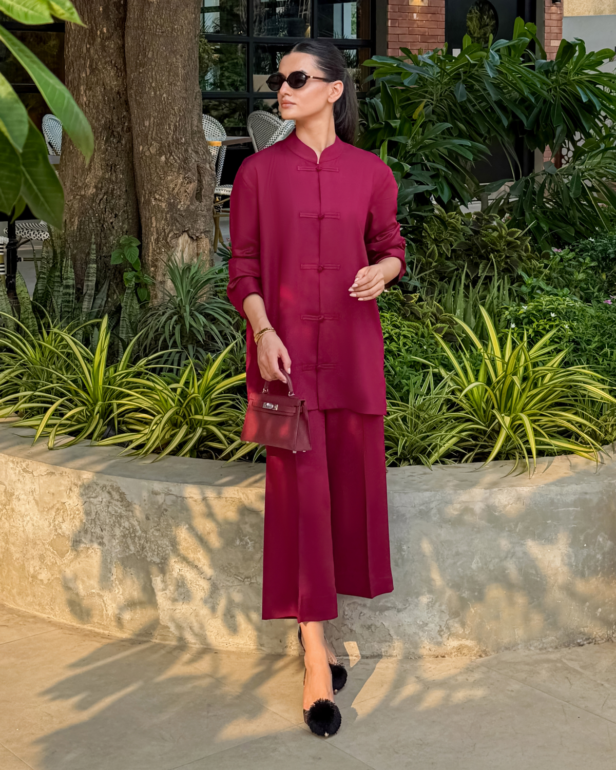 Burgundy Mandarin Collared Set