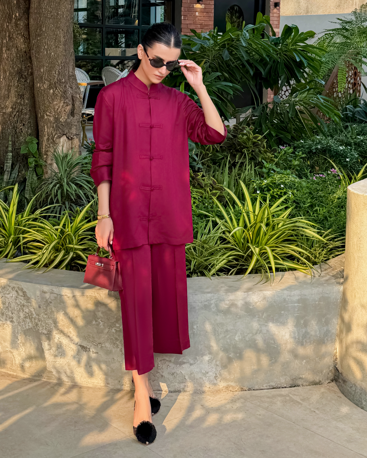 Burgundy Mandarin Collared Set
