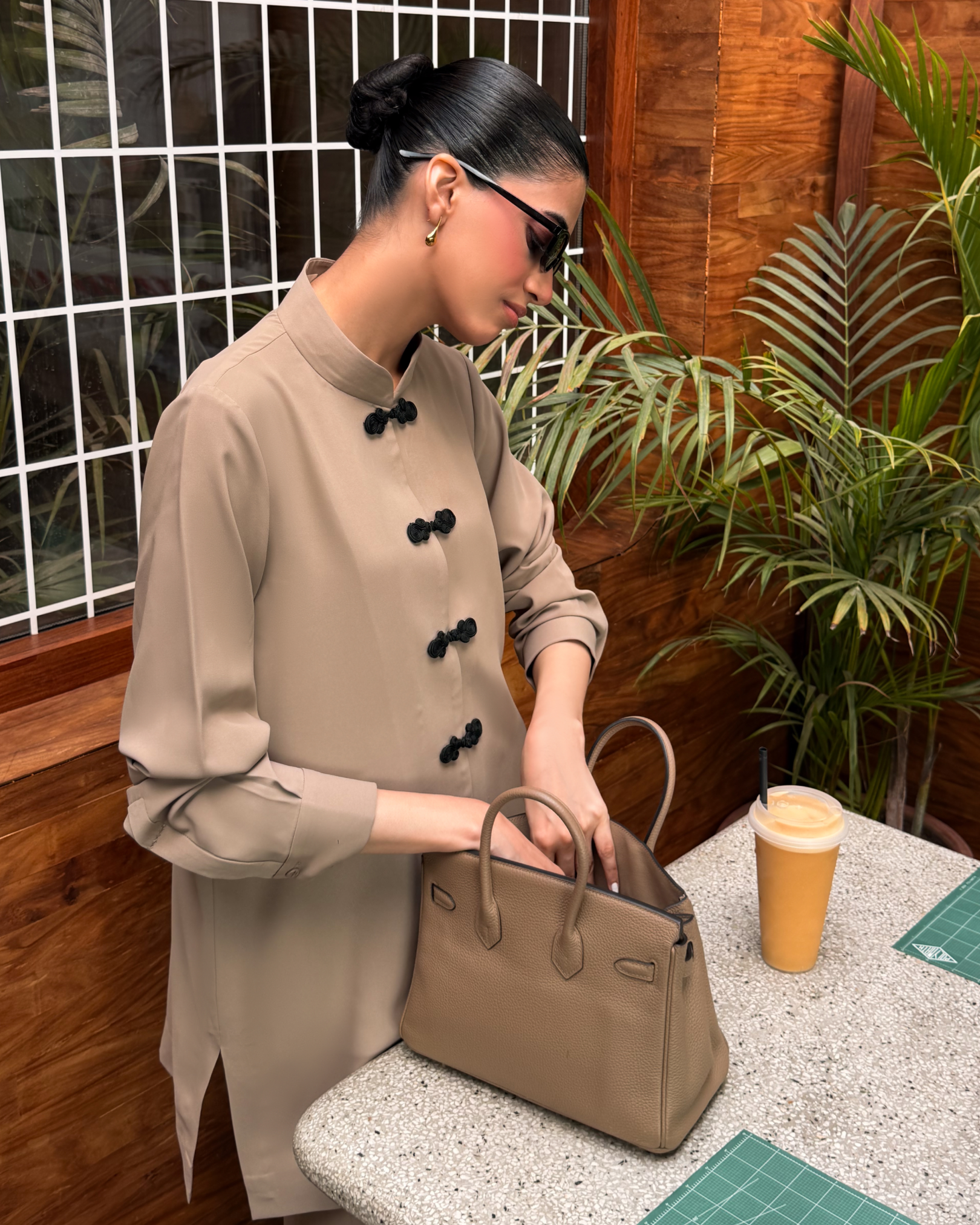 Taupe Mandarin Buttoned Set