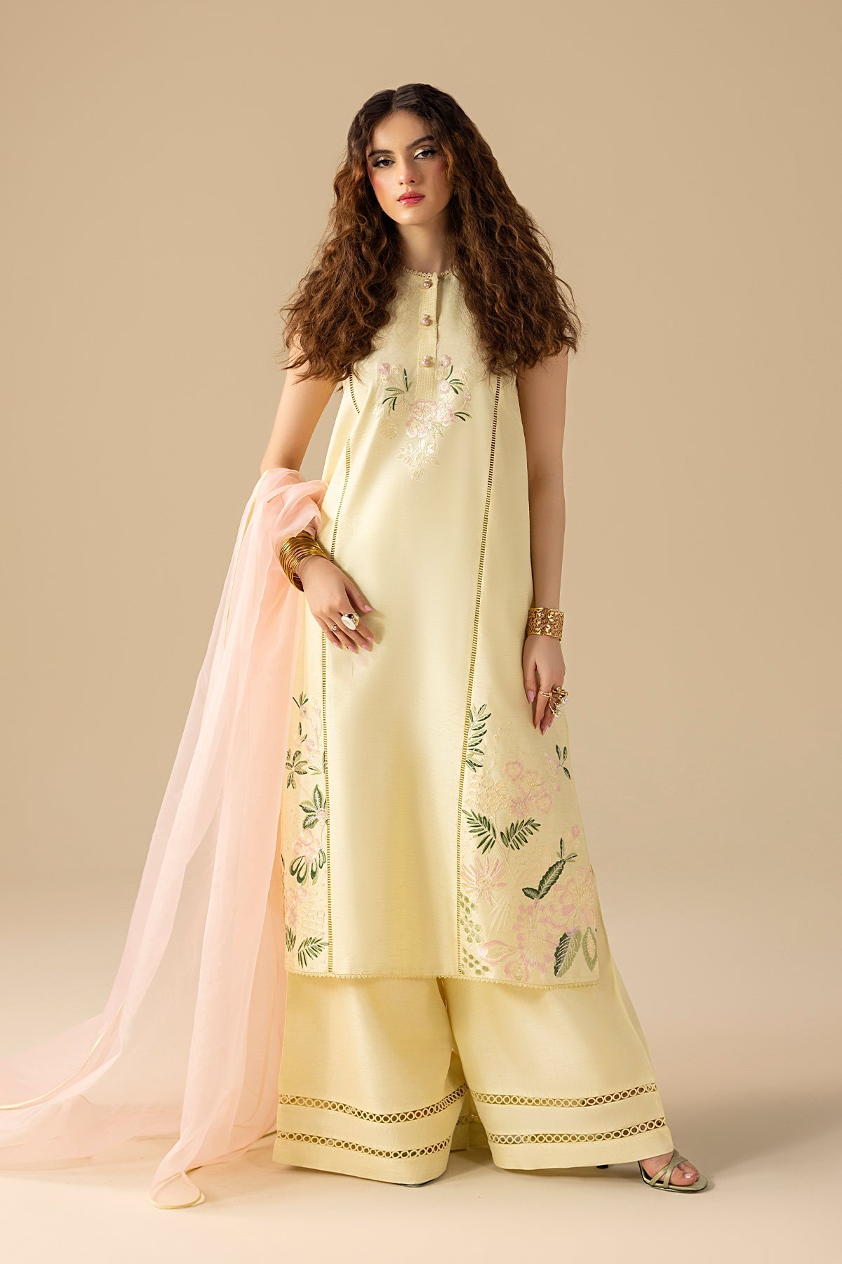 3 Piece Embroidered Raw Silk Suit