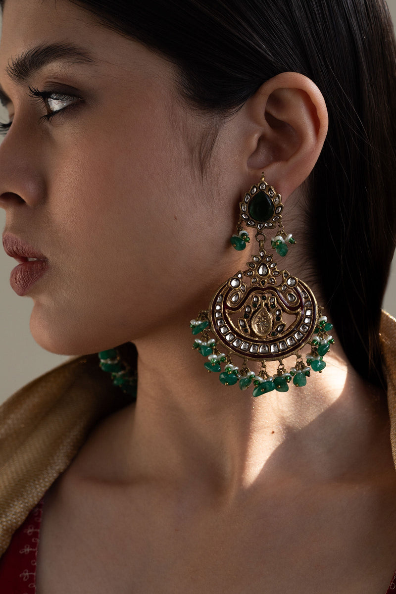 Gold Plated Peacock Green Earrings