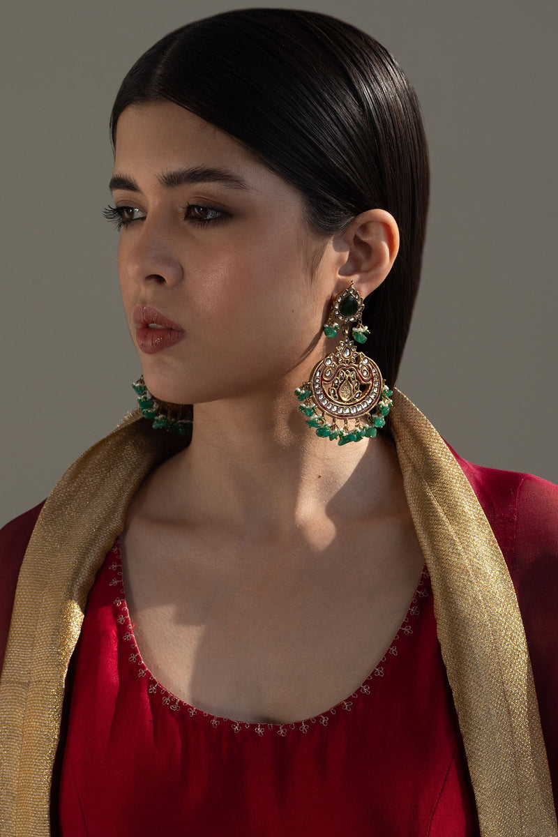 Gold Plated Peacock Green Earrings