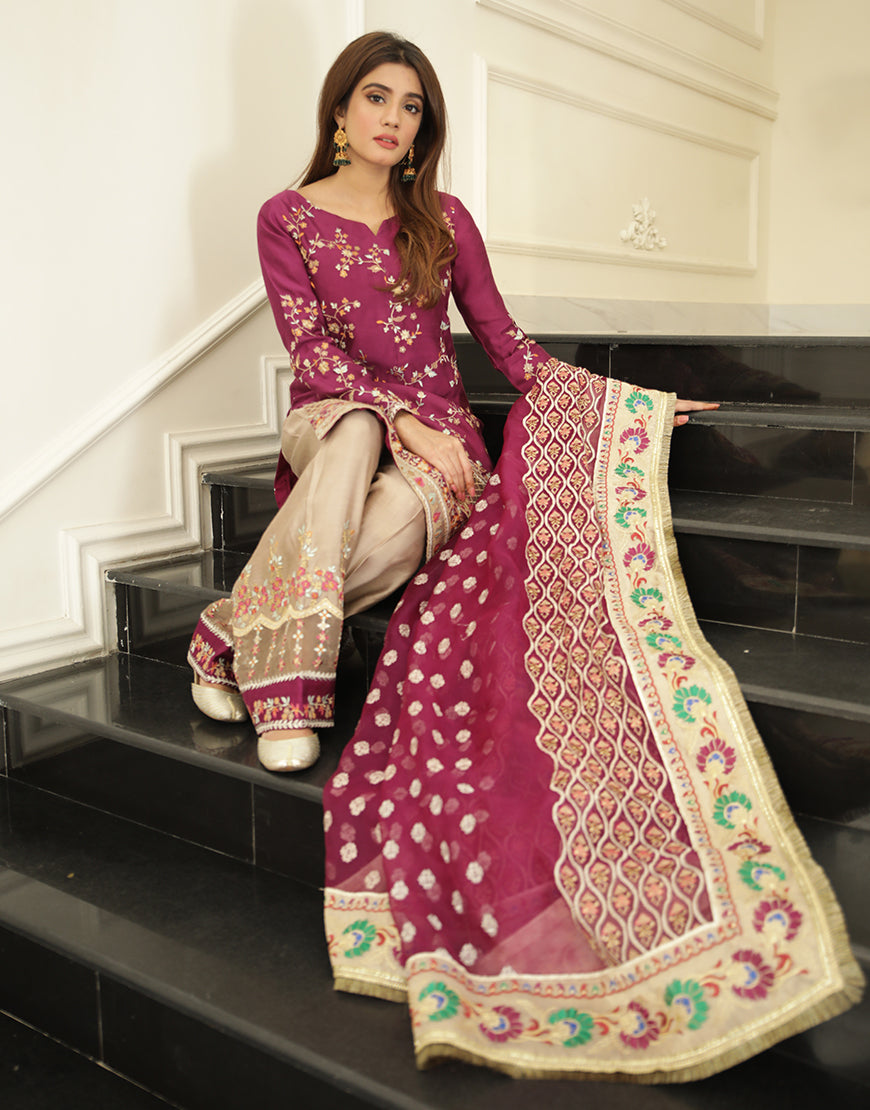 Plain Chiffon Dupatta with trimming