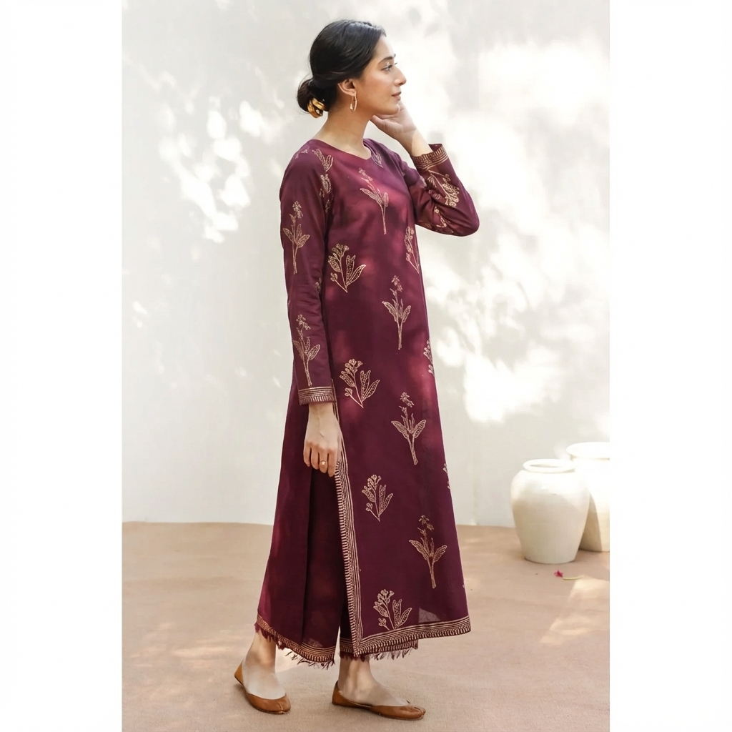 Mahroon Aura Suit | Full Sleeve Lawn 3 Piece Stitched