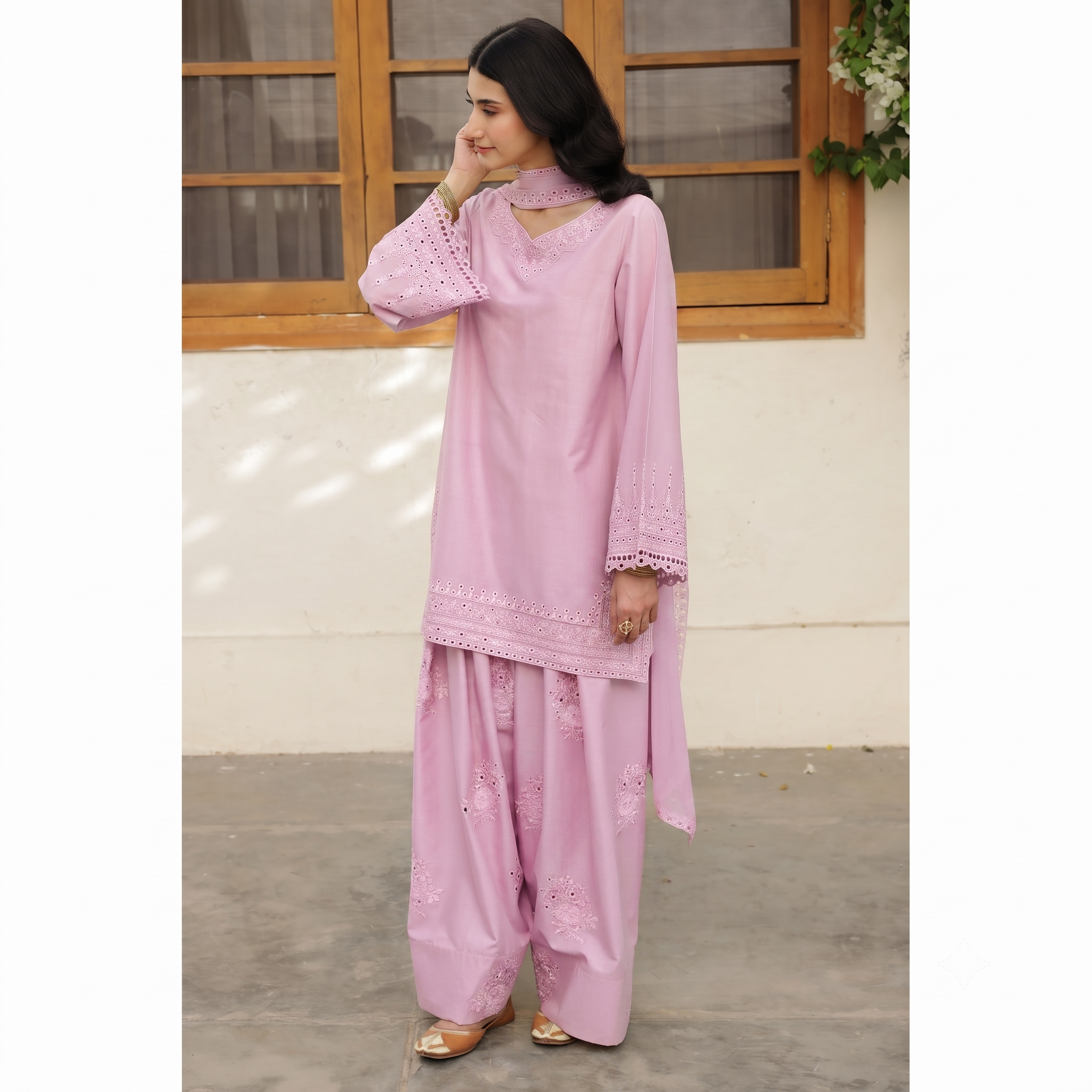 Tea Pink Essence 3 Piece Lawn Suit - Tea Pink Ready to Wear