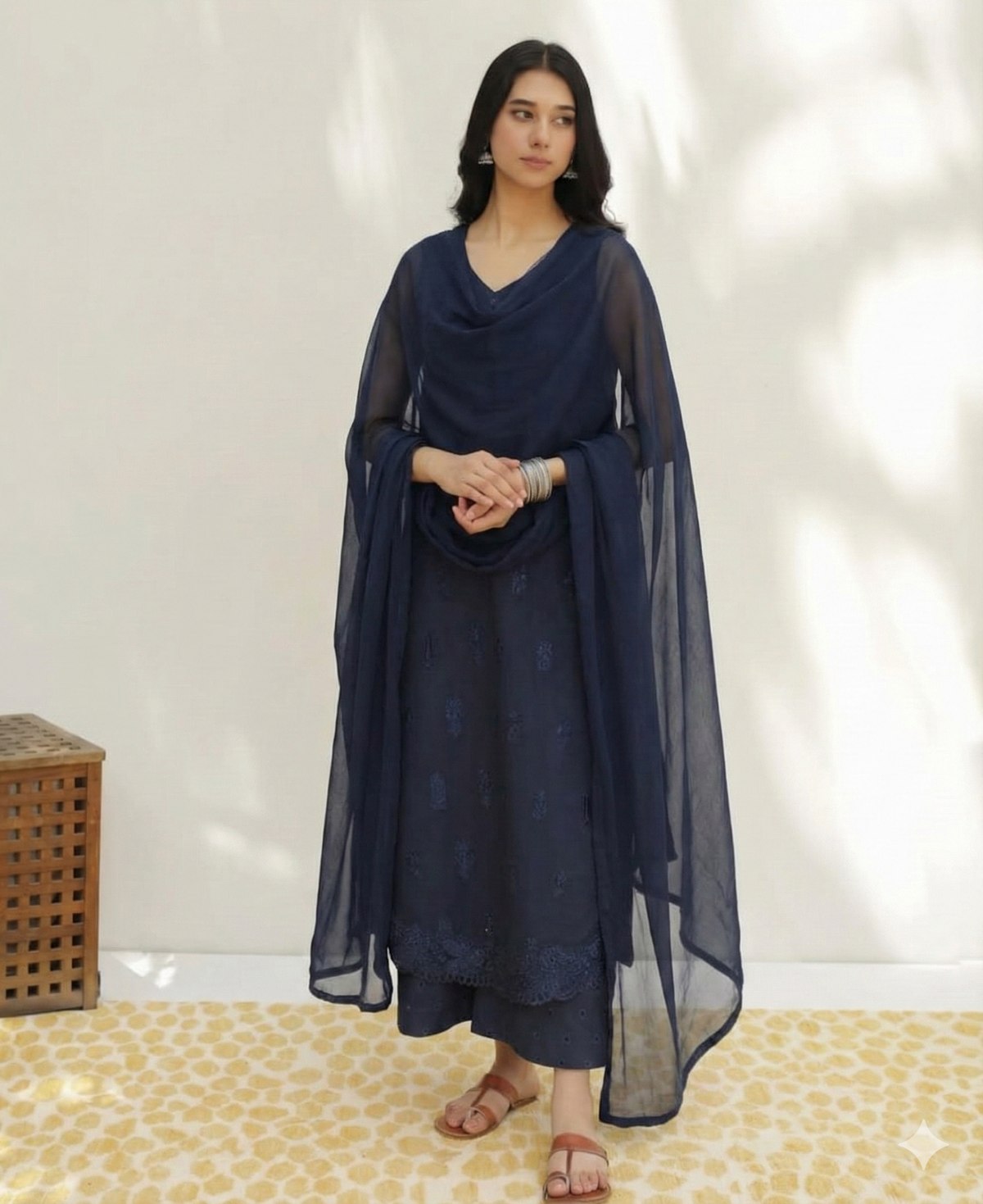Dusty Blue – Elegant Stitched Suit for Women