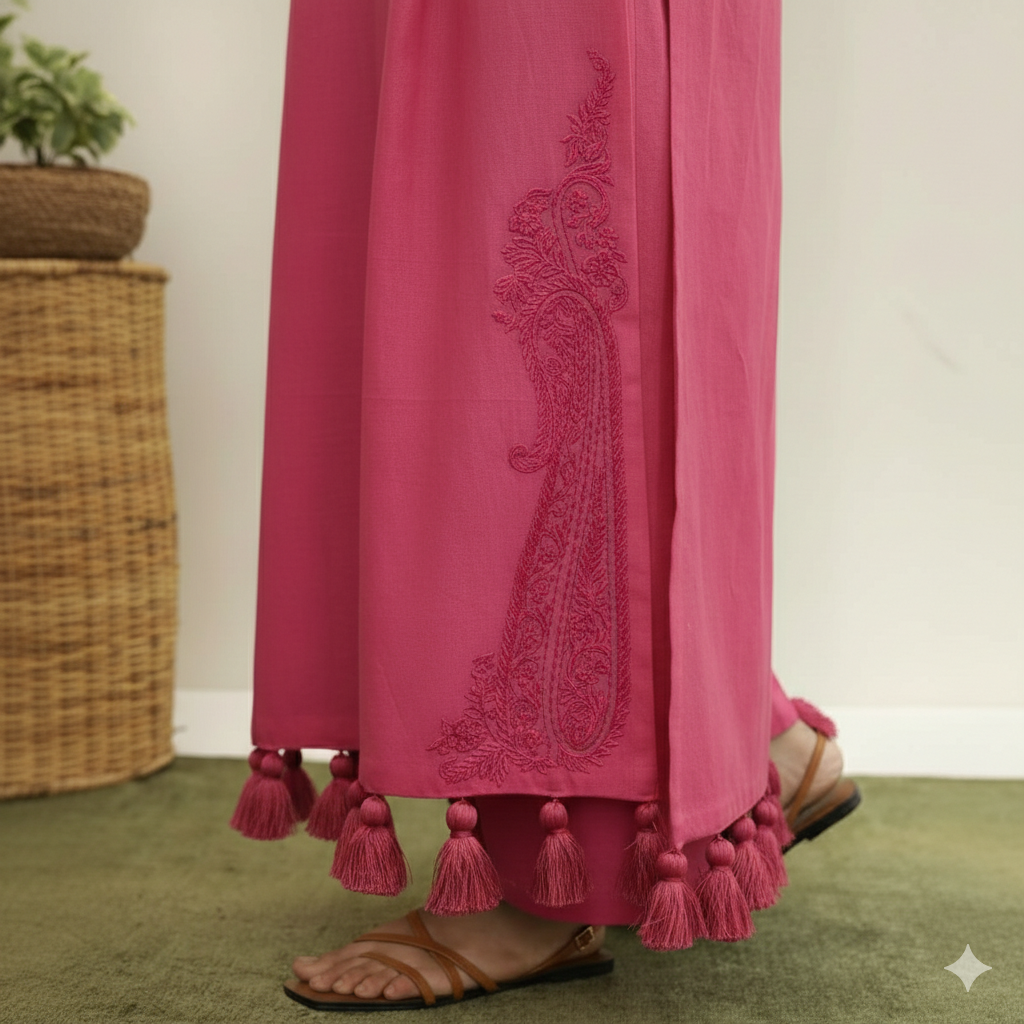 Shocking Glow Lawn Suit | Chiffon Dupatta 3 Piece Dress
