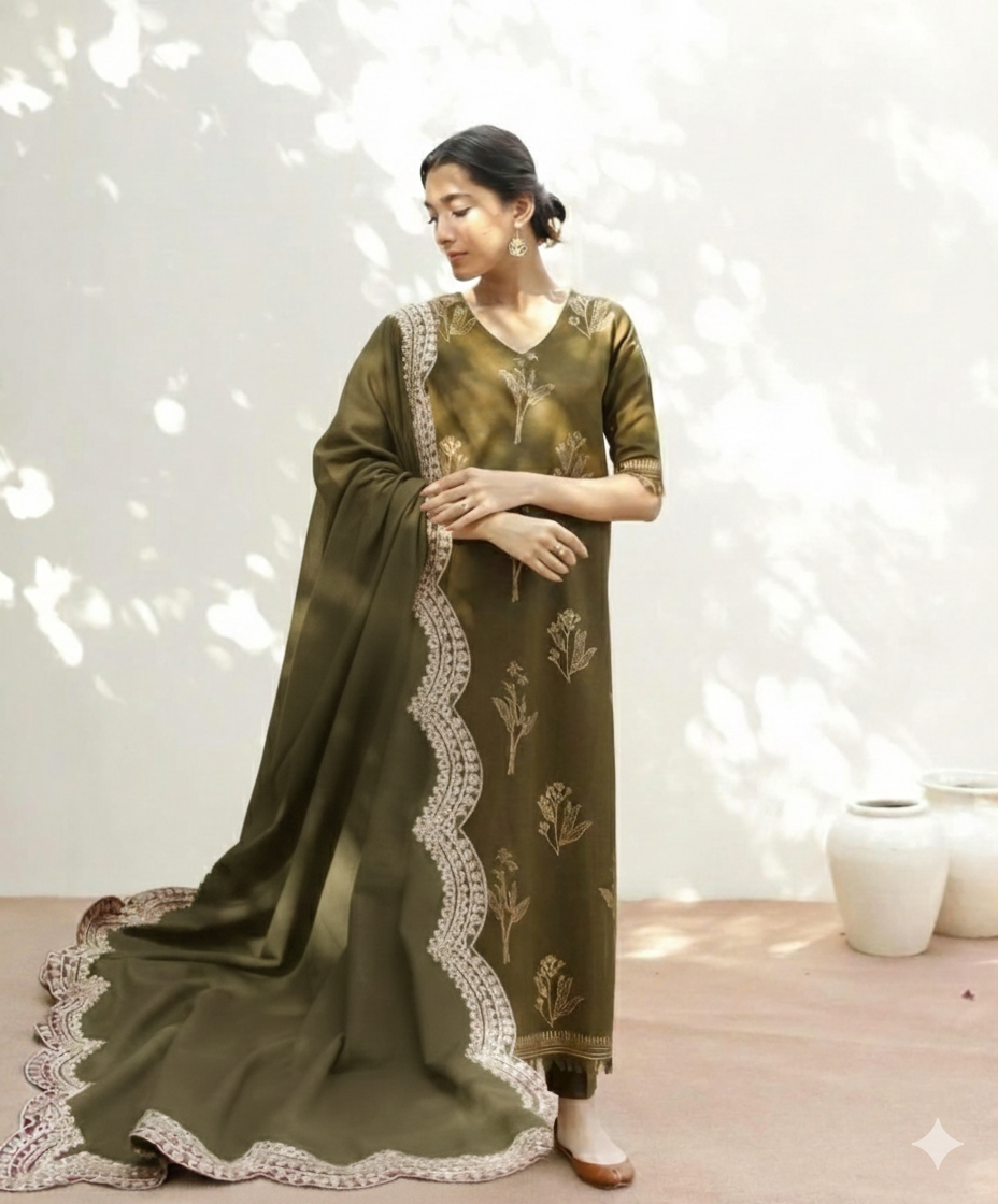 Green Aura 3-Piece Stitched Suit