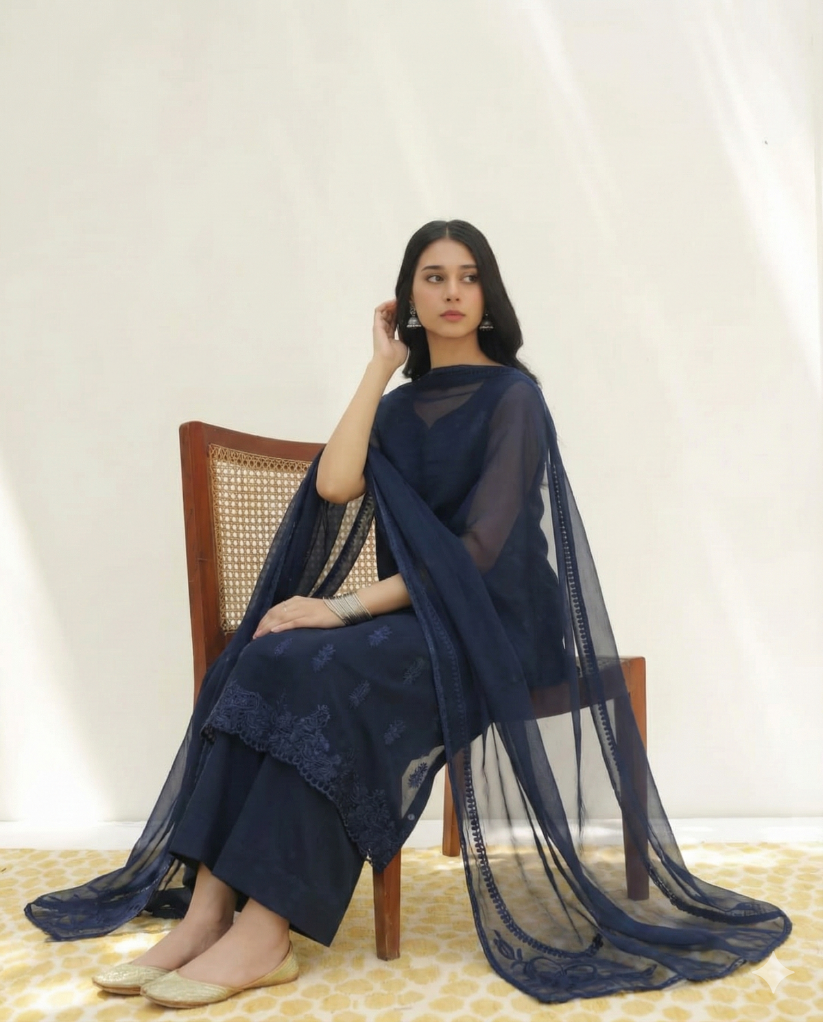 Dusty Blue – Elegant Stitched Suit for Women