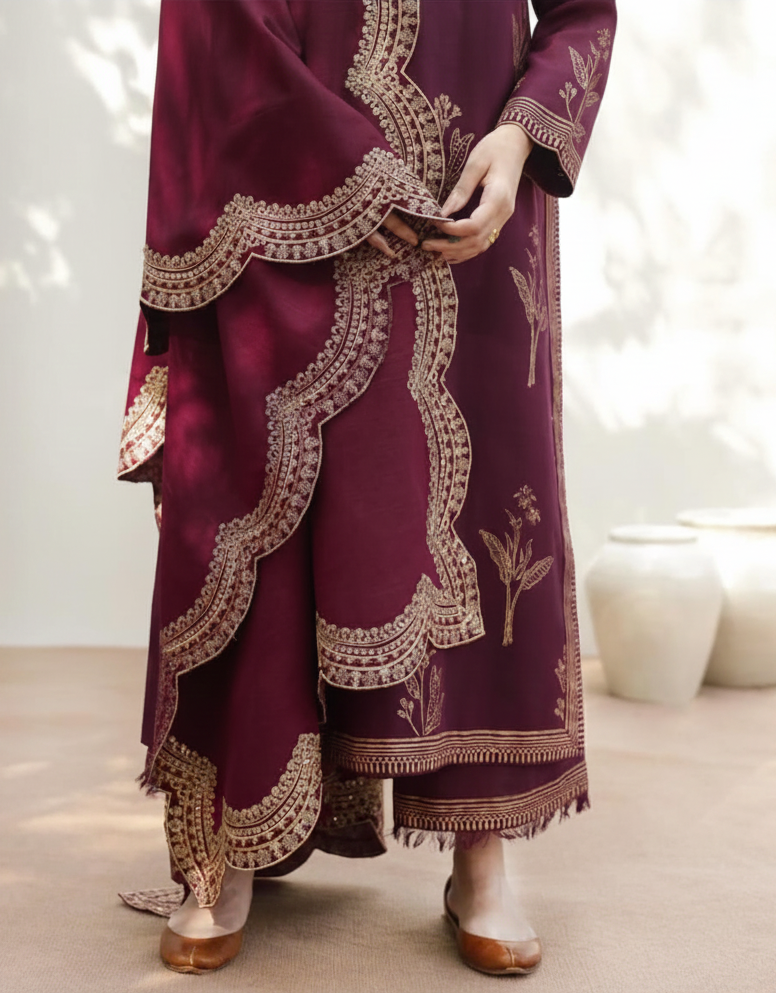 Mahroon Aura Suit | Full Sleeve Lawn 3 Piece Stitched