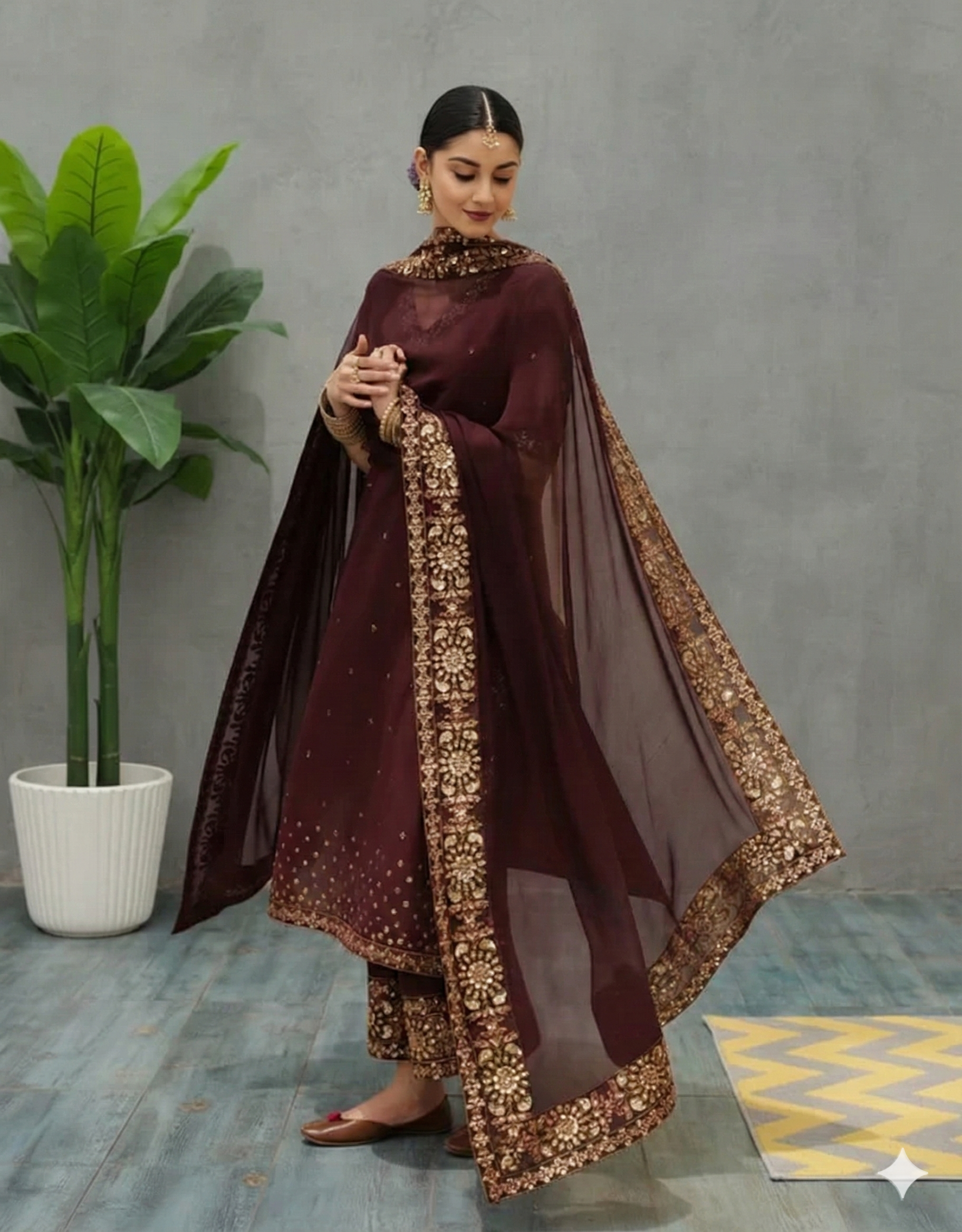 Mahroon Grace Luxury Pret | Golden Embroidery Lawn 3 Piece